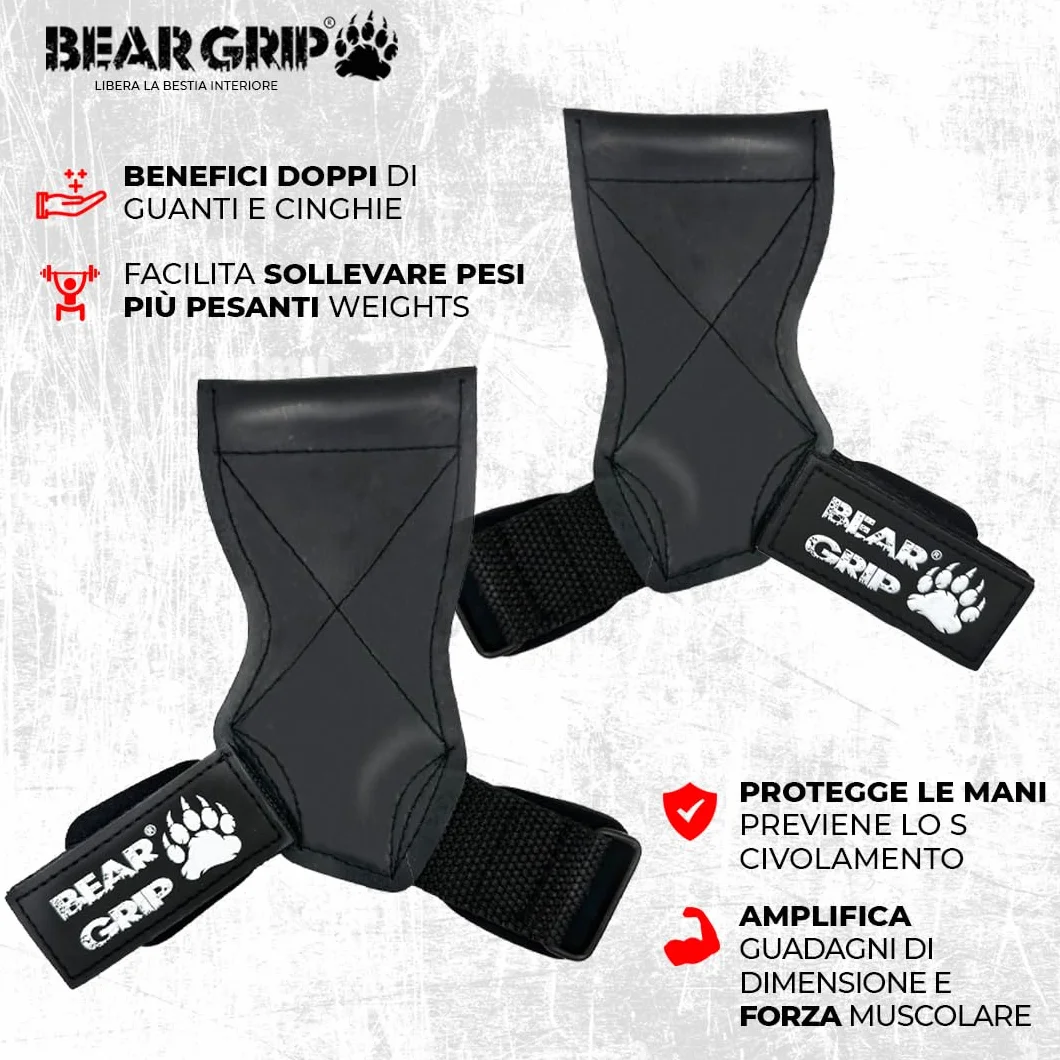 BEAR GRIP Multi Grip Straps Hooks, Premium Heavy Duty Weight Lifting Straps Gloves for Deadlifts, Rows & Weight Training, Wrist Support