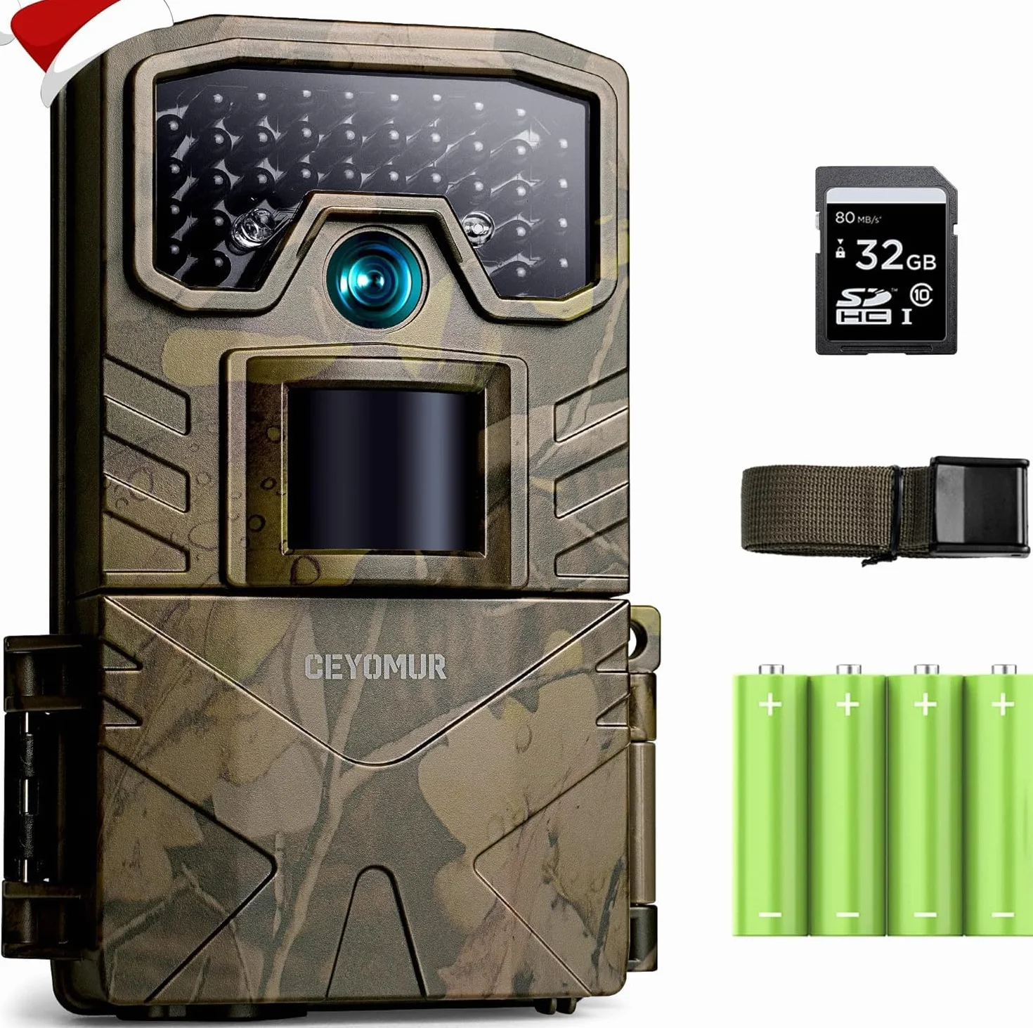 CEYOMUR Fototrappola 48MP 4K 30fps, Fotocamera Caccia con Visione Notturna IR, IP66 Impermeabile, 32GB SD e Batterie