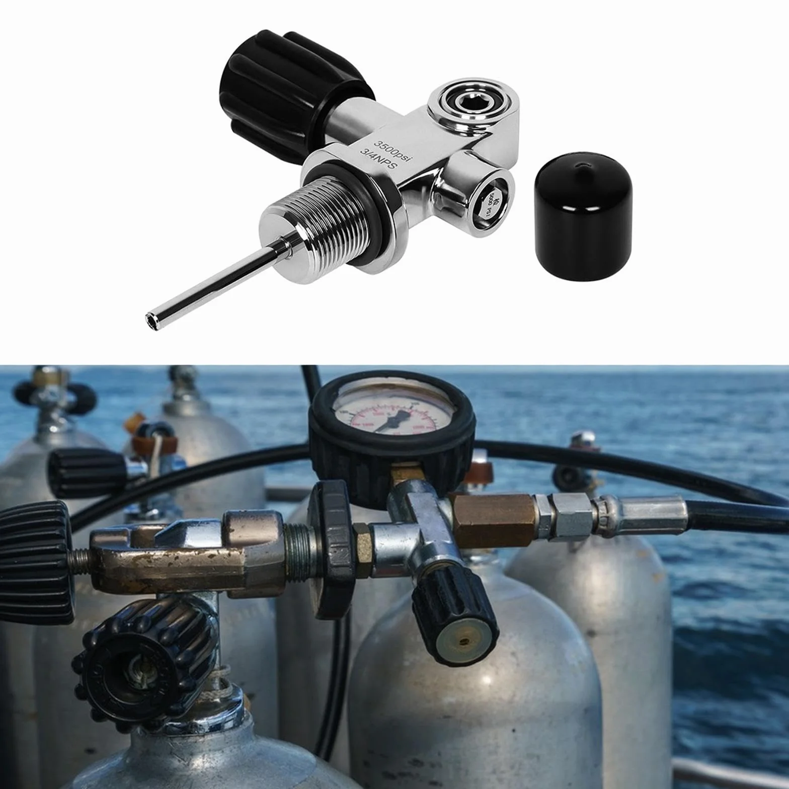 Valvola per Bombola Subacquea 3/4" NPS 3500 PSI Acciaio Inossidabile