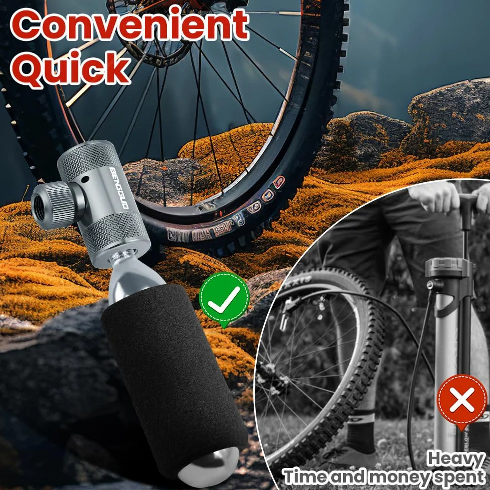 AOOWU Gonfiatore CO2 Pompa Compatibile Valvola Presta Schrader Leggero Aria 2 Manicotto Isolato per Pneumatici Bicicletta Mountain Bike