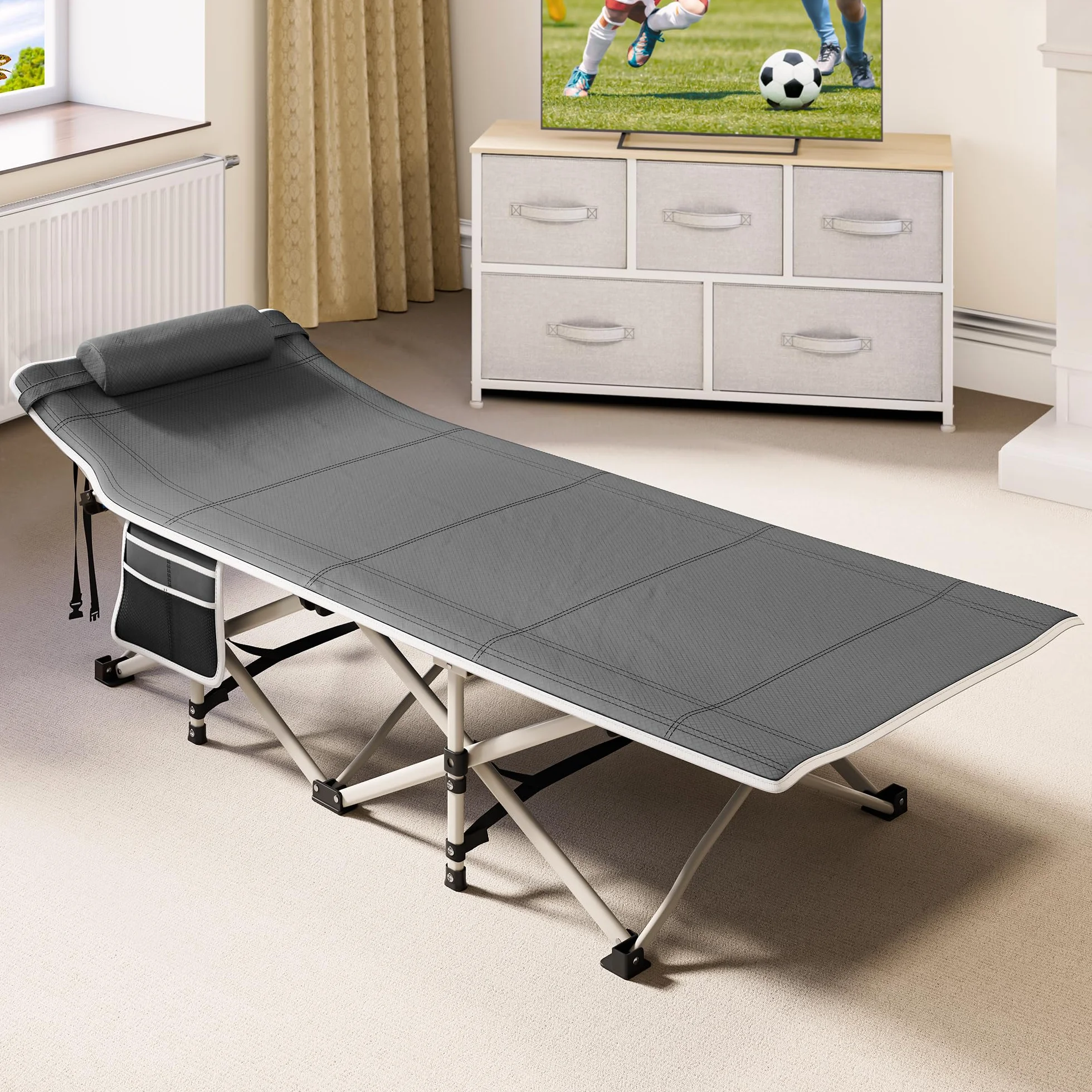 YITAHOME Letto da campeggio pieghevole extra largo 71,1 cm 280 kg per adulti grigio