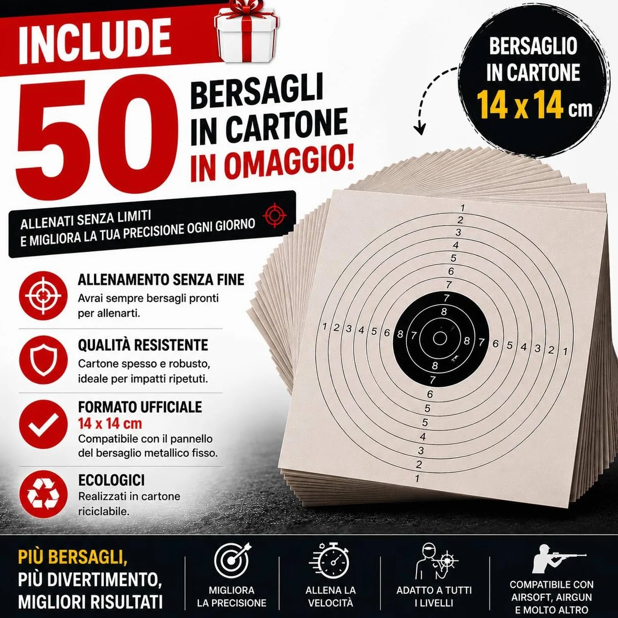 Bersaglio Metallico Mobile 8 Target Girevoli Pannello Fisso 14x14 cm Tiro Sportivo Aria Compressa Airsoft