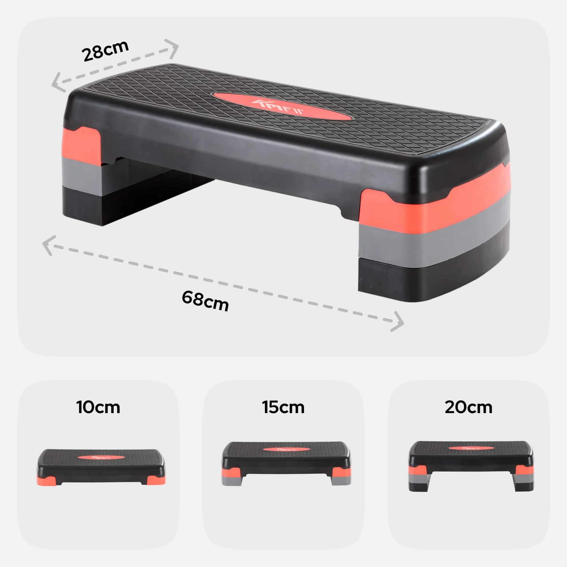 KM-Fit Fitness Stepper Aerobic Step-Bench regolabile 3 posizioni 200 kg con tappetino antiscivolo