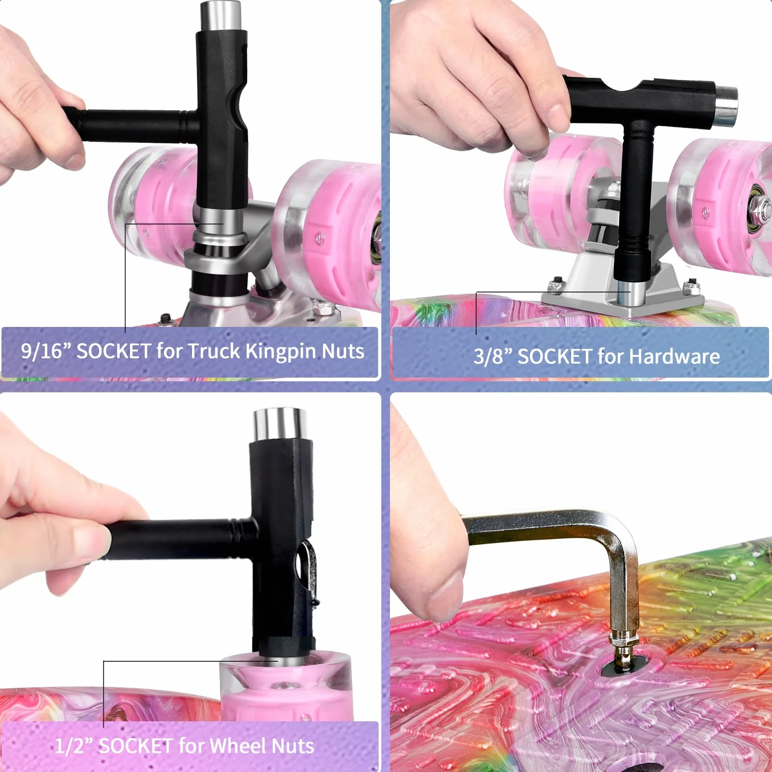 BELEEV Skateboard Cruiser da 55,9 cm per bambini, ragazzi, adolescenti, adulti, principianti, ruote luminose a LED, mini skateboard classico completo con attrezzo a T, carico massimo 99,8 kg