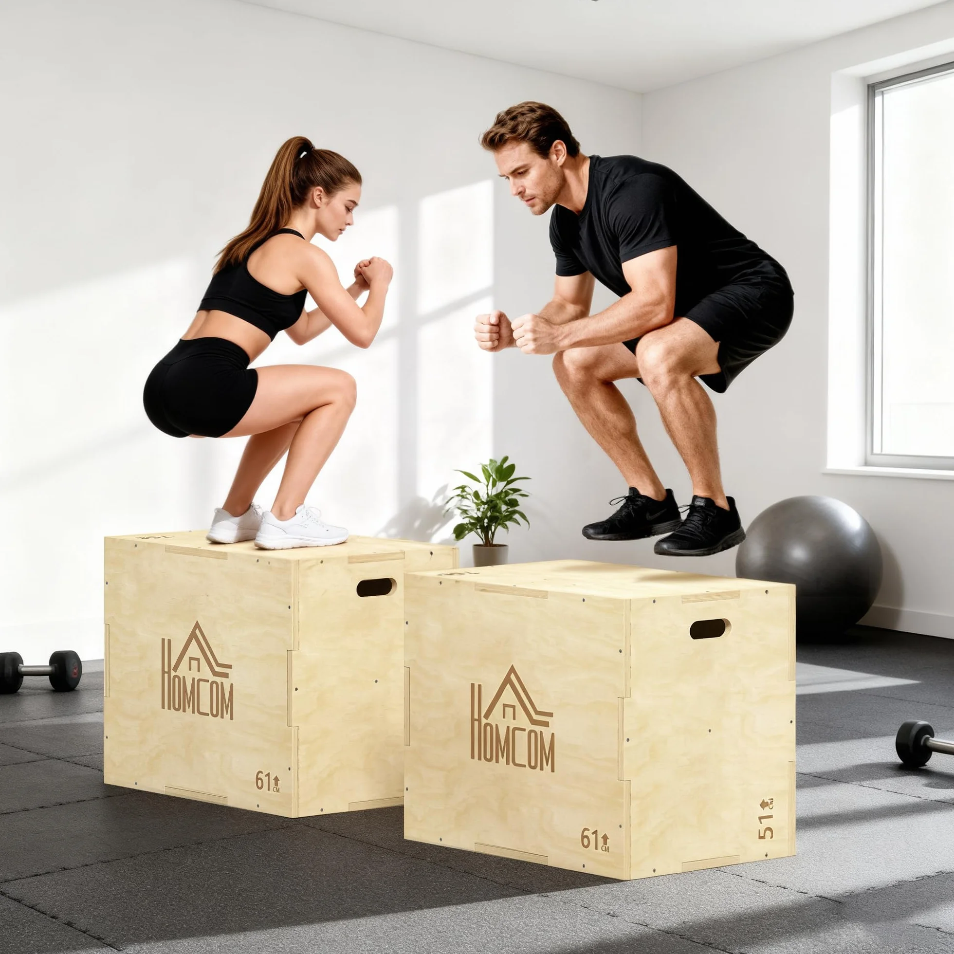 HOMCOM Plyo Box a 3 Altezze Regolabili in Legno di Faggio per Casa e Palestra