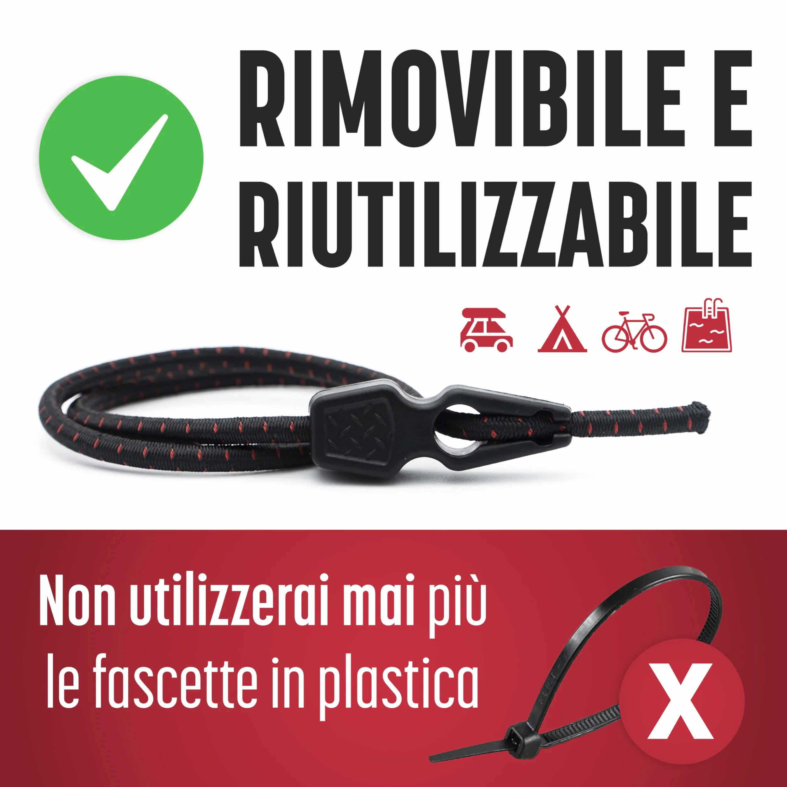 Magma 4 Cavi Elastici per Cartello Carichi Sporgenti 50cm Portabici Bici Moto Ganci Fissaggio