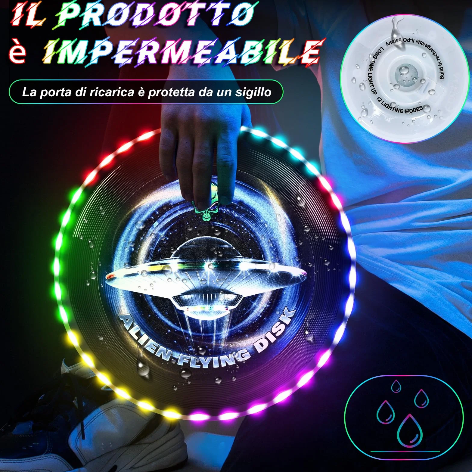 IEEILULU Ultimate Frisbee, Disco Volante Illuminato con 12 Effetti di Luce, Riutilizzabile, Funsport per Adulti Bambini