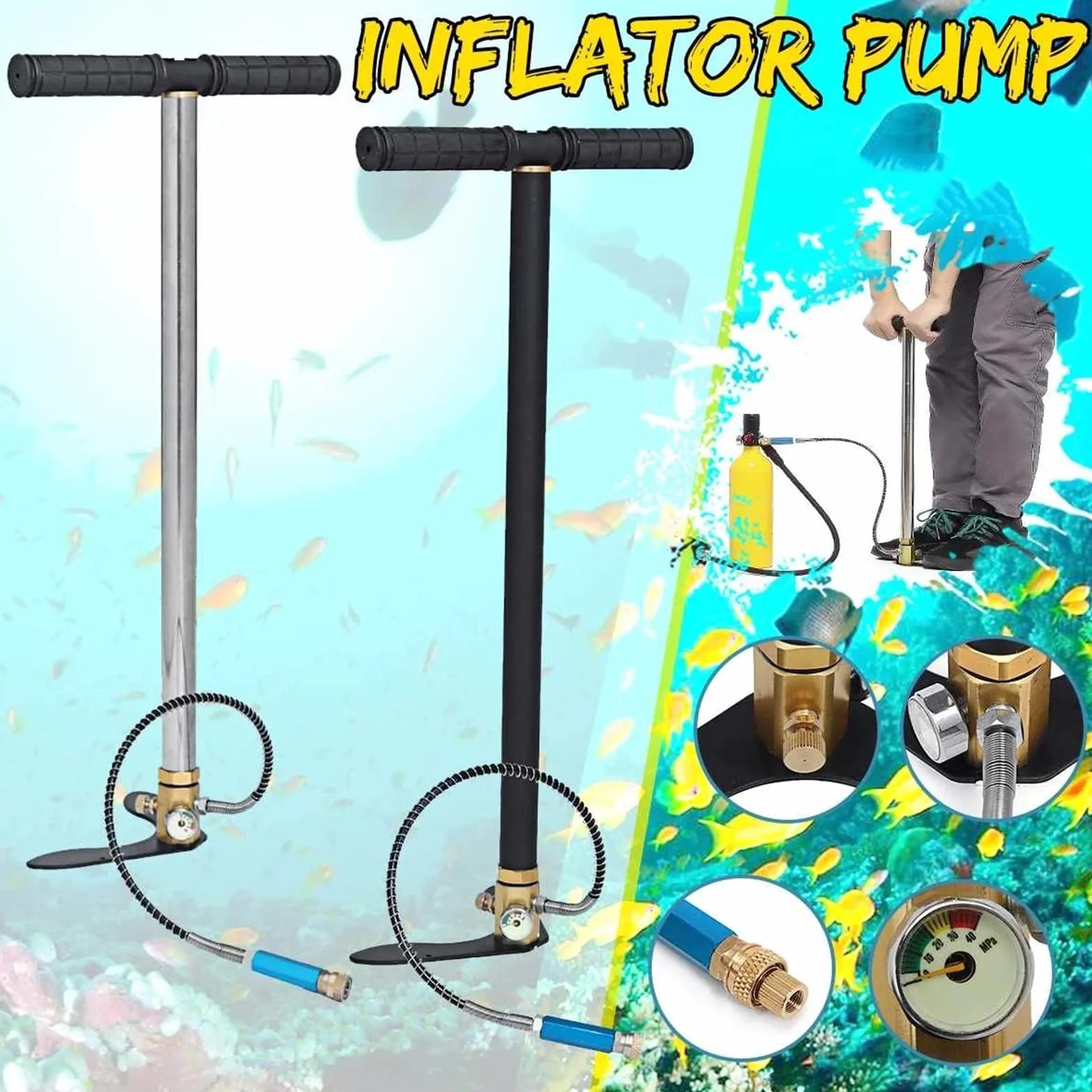 Mini Bombola da Sub 1L Kit Snorkeling con Borsa Impermeabile e Pompa a Mano