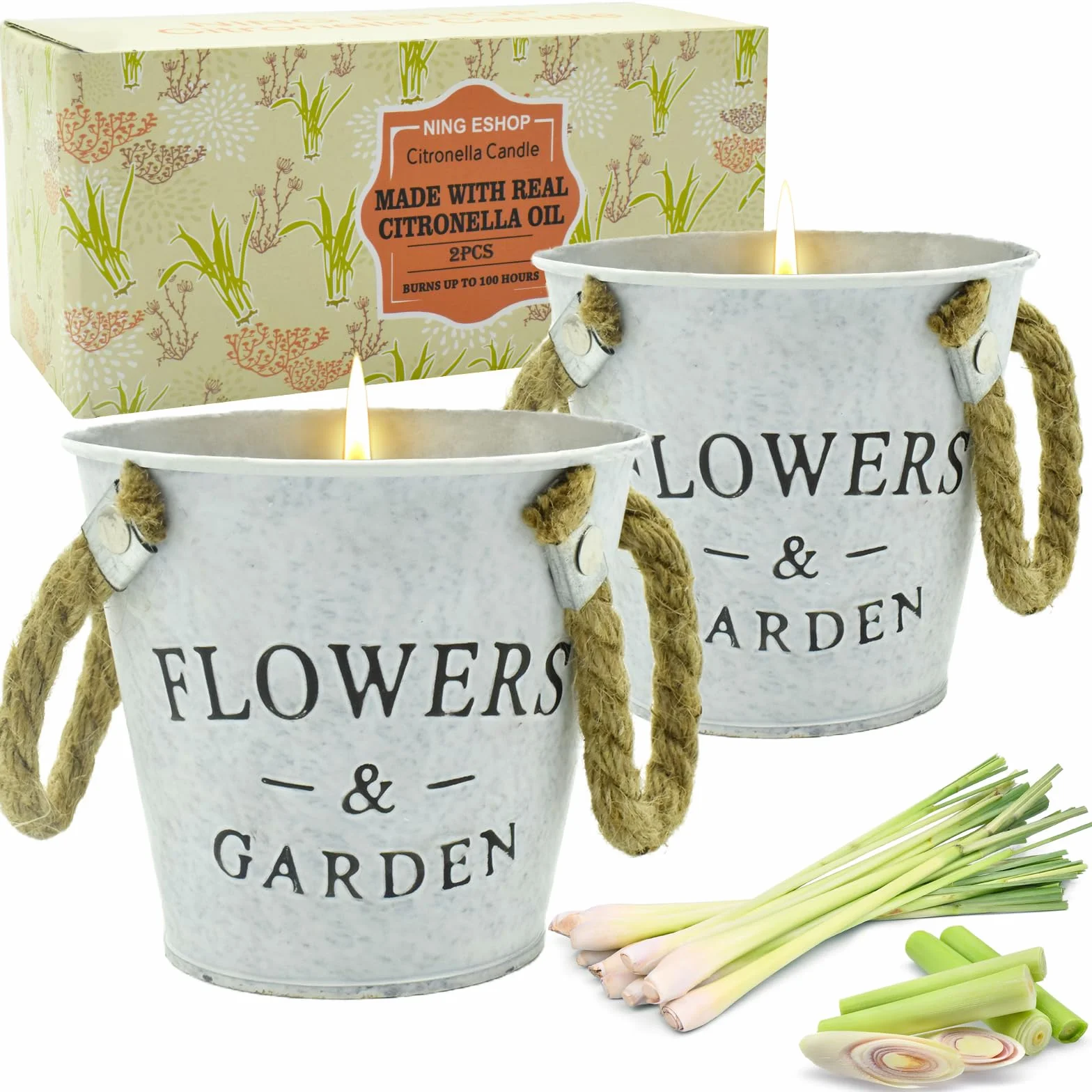Candele Citronella Esterno Grande 2 pezzi 17 once Cera di Soia 160-200 ore Campeggio Giardino