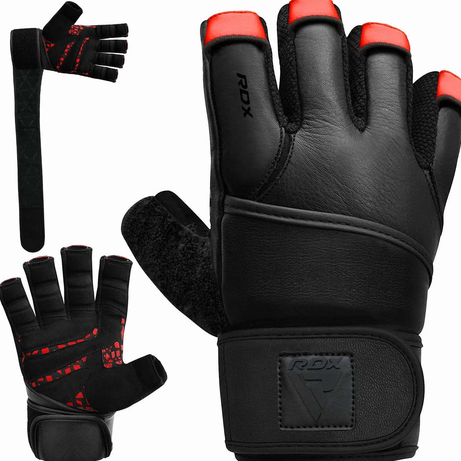 RDX Guanti Palestra Sollevamento Pesi Fitness, Maya Hide Pelle, 50CM Lunghi Polso, Antiscivolo Imbottito