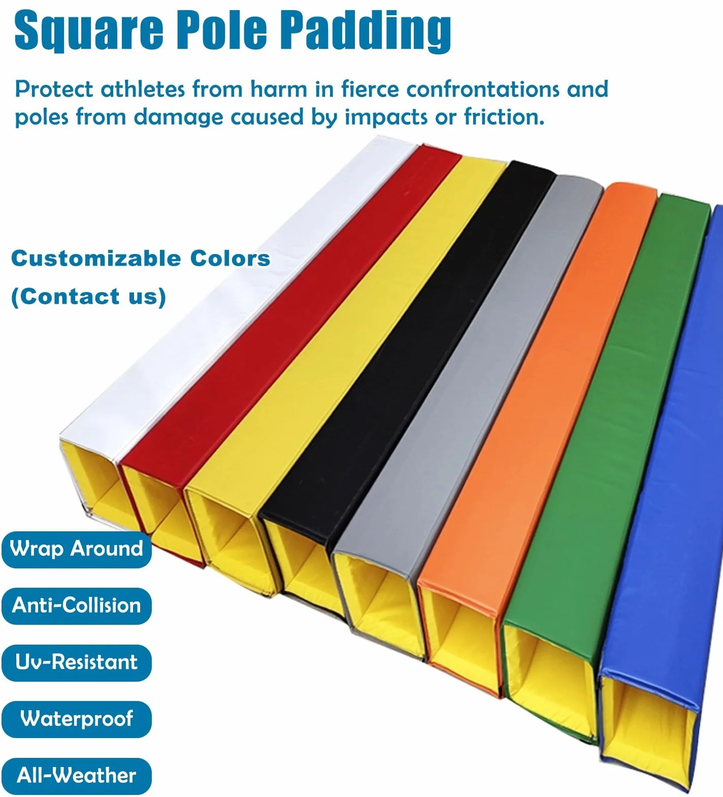 Imbottitura per pali da basket, protezione anti-collisione, adatta per pali quadrati 12,7-20,3 cm con velcro