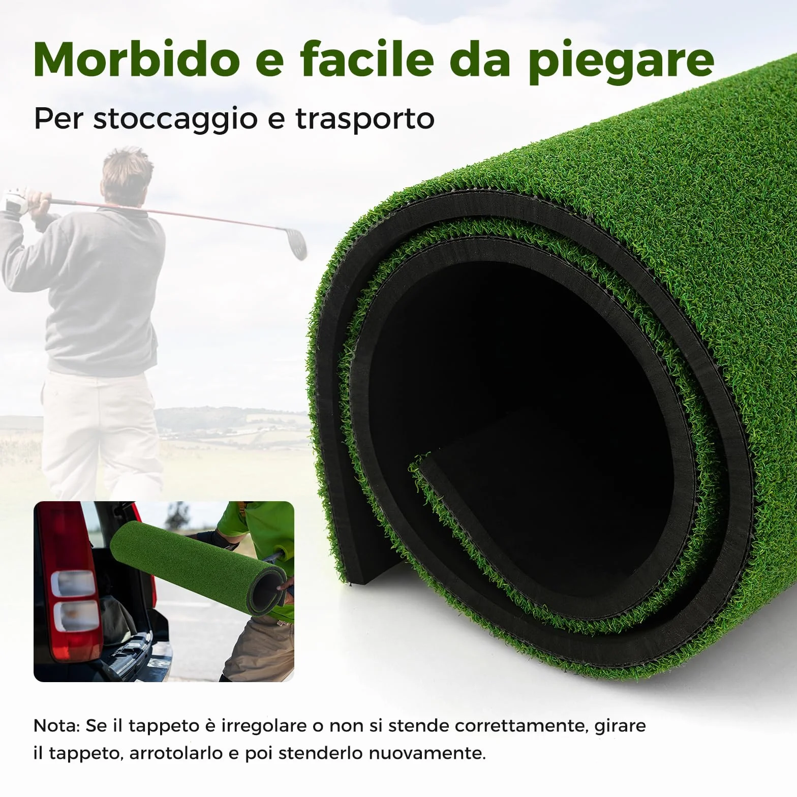 COSTWAY Tappetino da Allenamento Golf 3-in-1 con Erba Sintetica, 2 Punte e Astine di Allineamento
