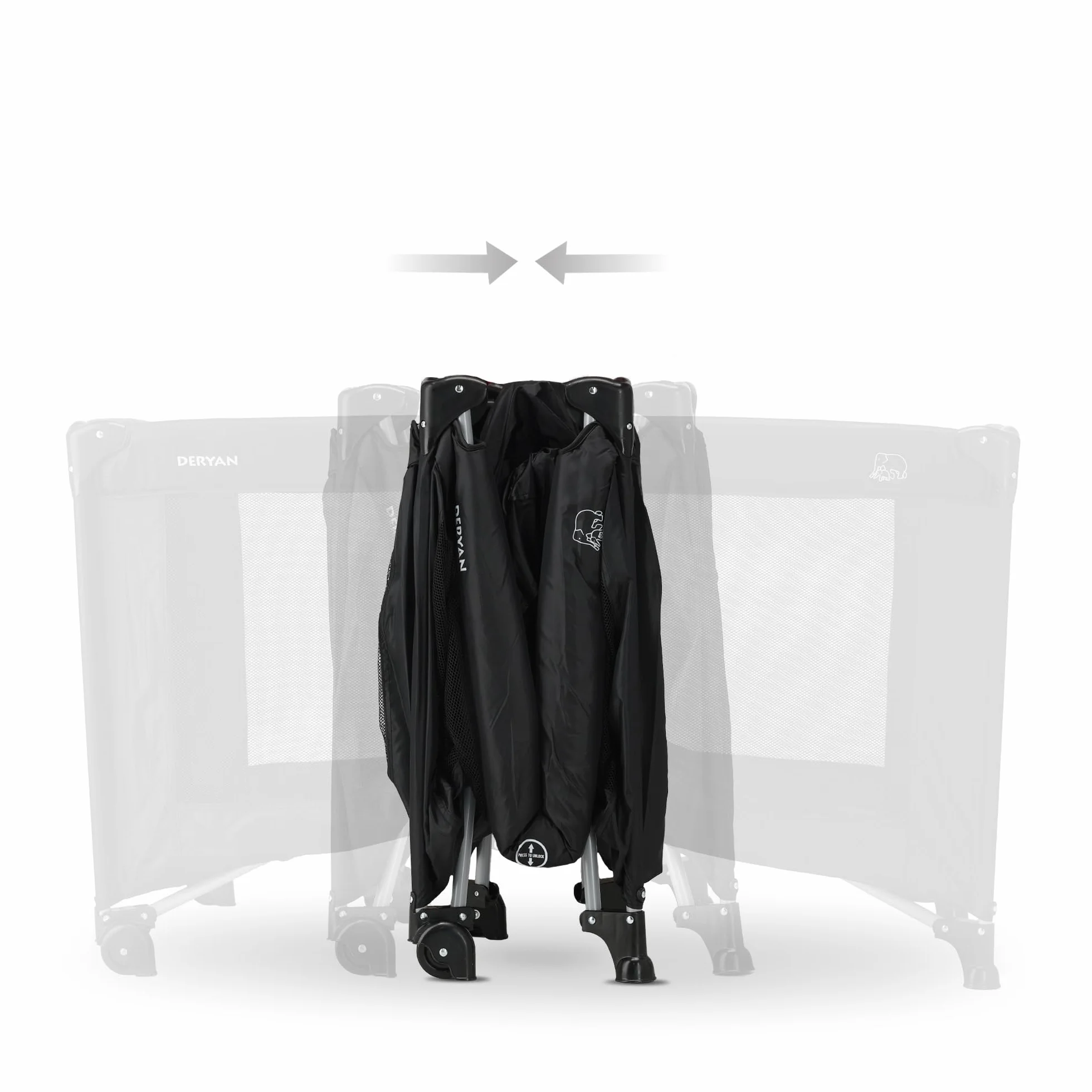 Deryan Lettino da viaggio per bambini con materasso, tenda pop-up 2 secondi, zanzariera, borsa, nero, rialzo pavimento