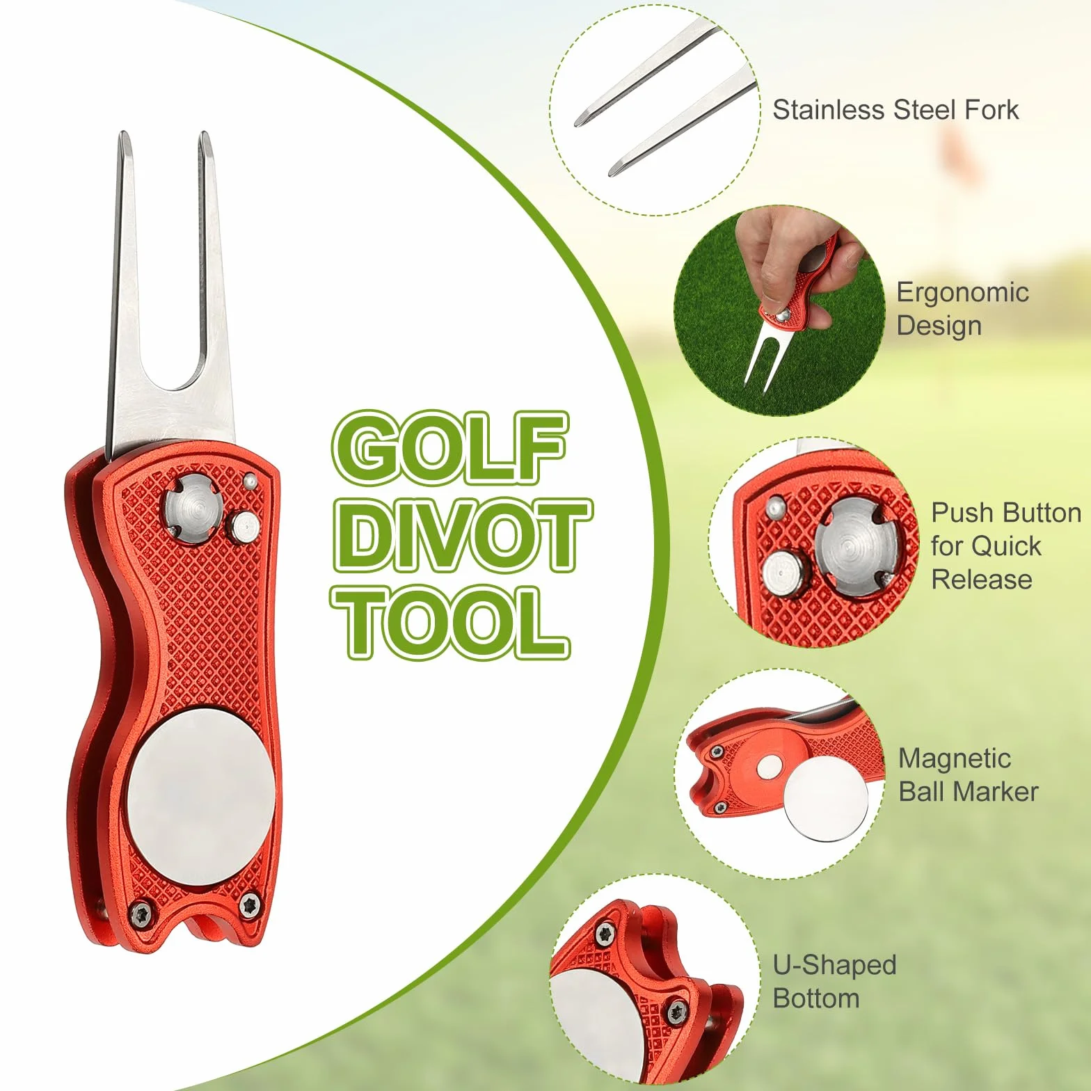 PATIKIL Strumento di riparazione per divot da golf pieghevole in metallo con marcatore magnetico forcella acciaio inox