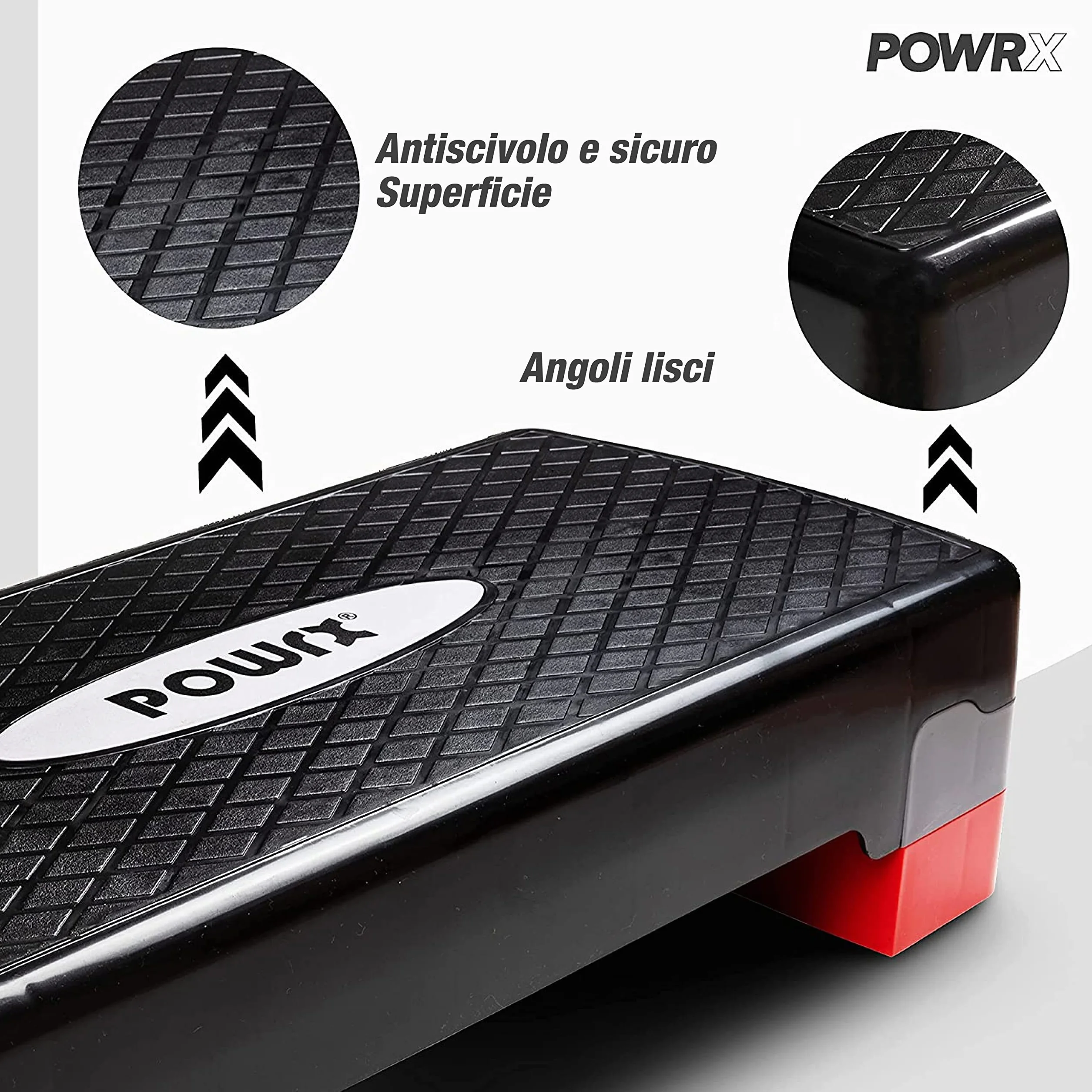 POWRX Step da aerobica 68 x 28,5 cm Stepper fitness Altezza regolabile superficie antiscivolo Nero Rosso