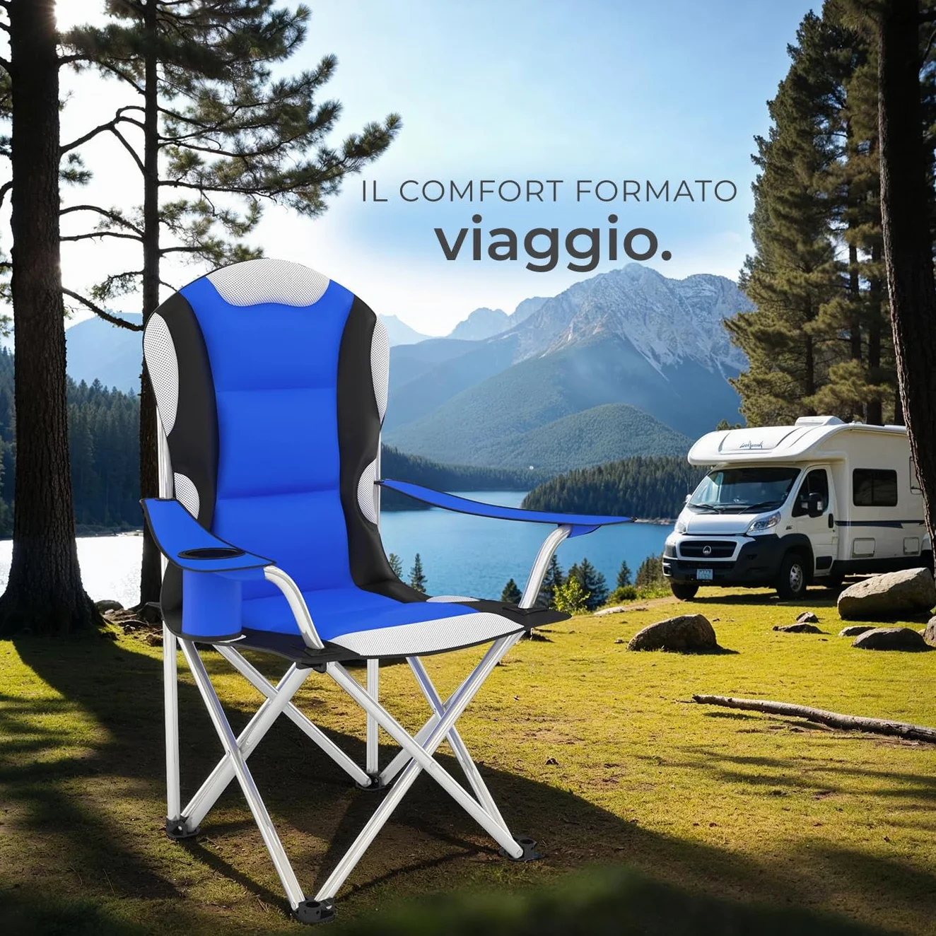 Tectake Sedia da Campeggio Pieghevole Imbottita con Tessuto a Rete e Porta Bevande