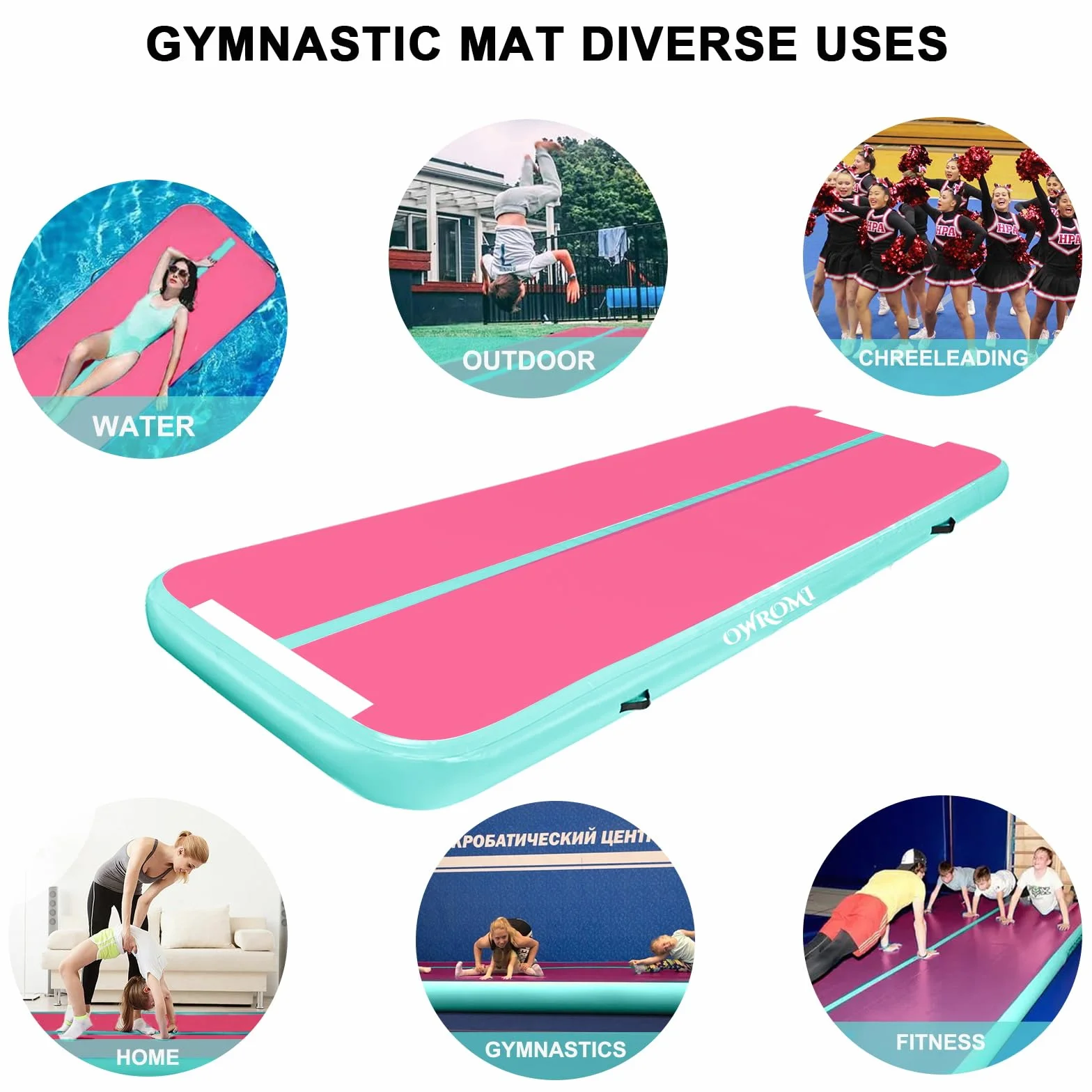 Tumble Track Mats per ginnastica, tappetini per ginnastica ad aria per bambini per Tumbling Ginnastica Gonfiabile spessa Tappetino da allenamento con pompa elettrica per casa/palestra