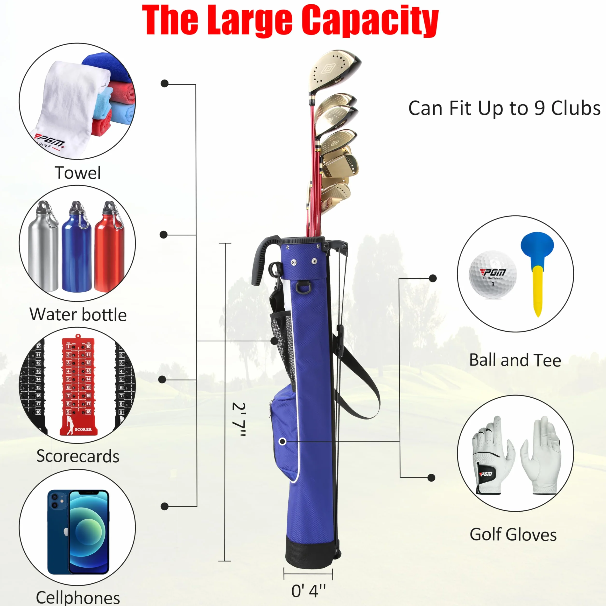 PGM Sacca da golf leggera con cinghia e supporto 2.0, borsa Pitch Putt per Driving Range