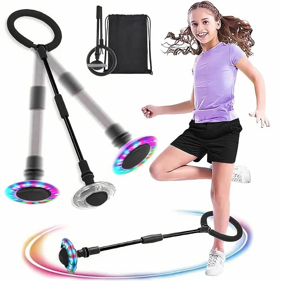 MEISHANG Anello di Salto della Caviglia con Palla Pieghevole Luminosa, Custodia Inclusa, Regalo per Bambina 6-10 Anni (Nero)