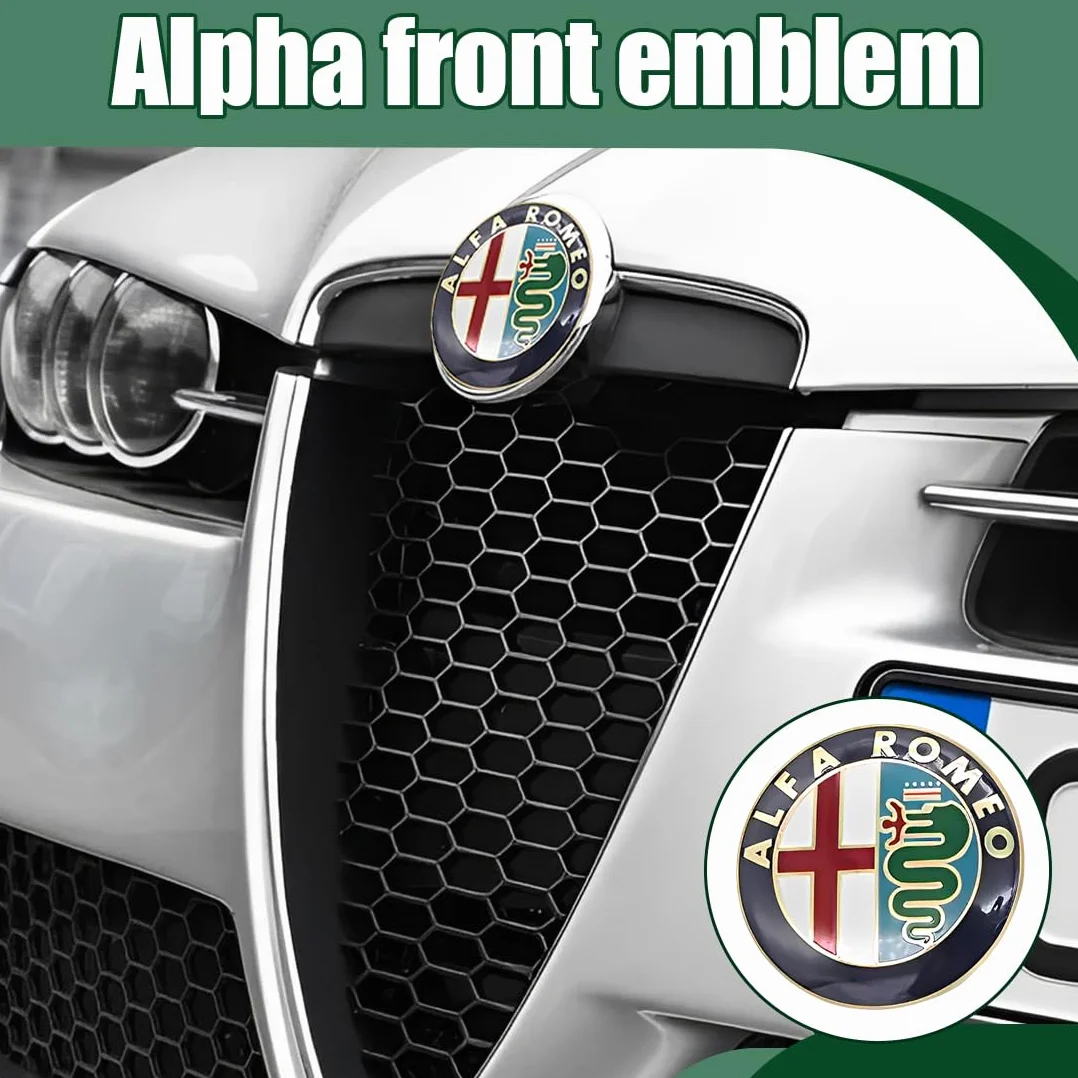 2 Pezzi 74mm Stemma Alfa Romeo Auto Logo Metallo Cofano Anteriore Posteriore Oro