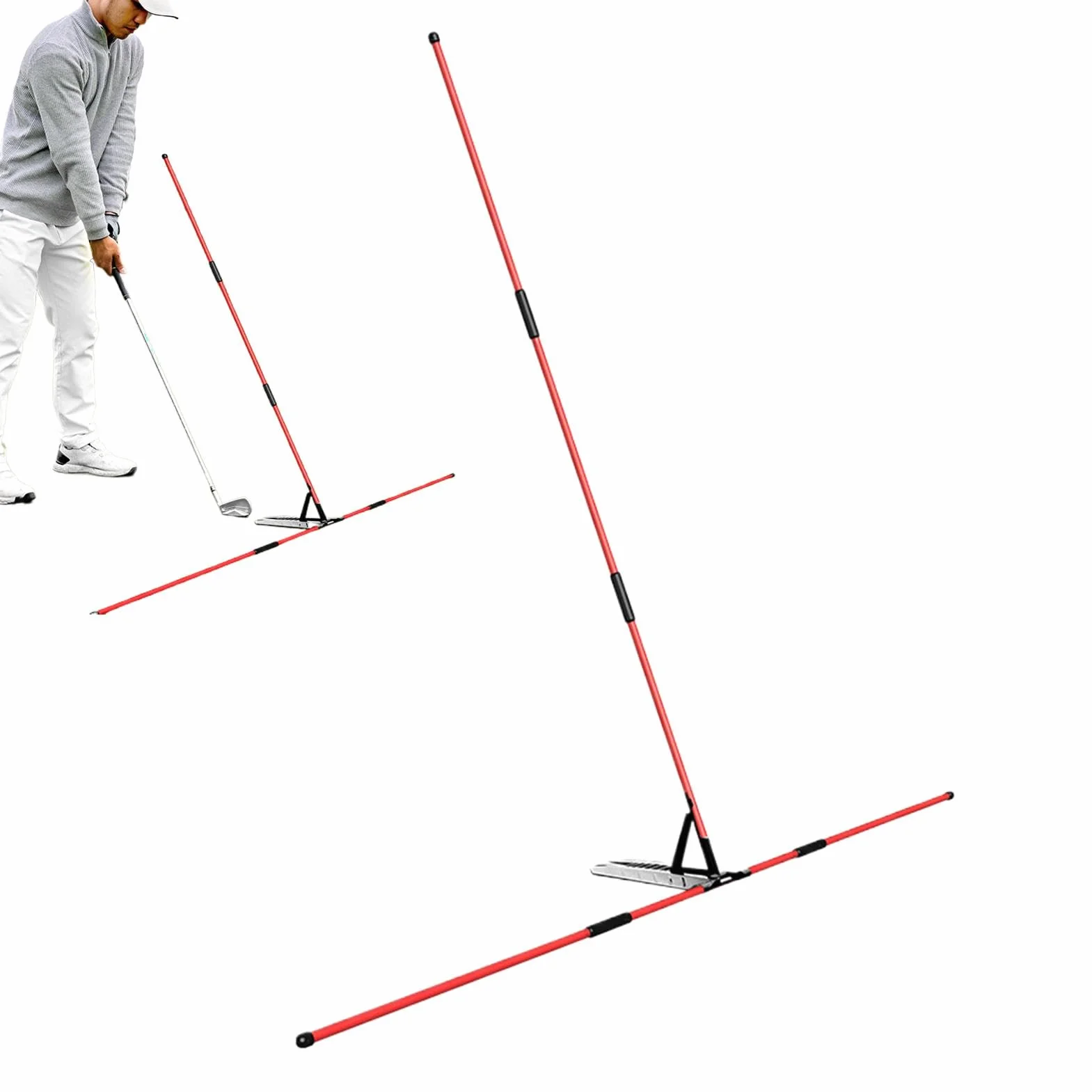Golf Alignment Sticks, Professional Swing Training Aid, Foldable Fiberglass Alignment Rods, 1.05x1.05cm Black Red