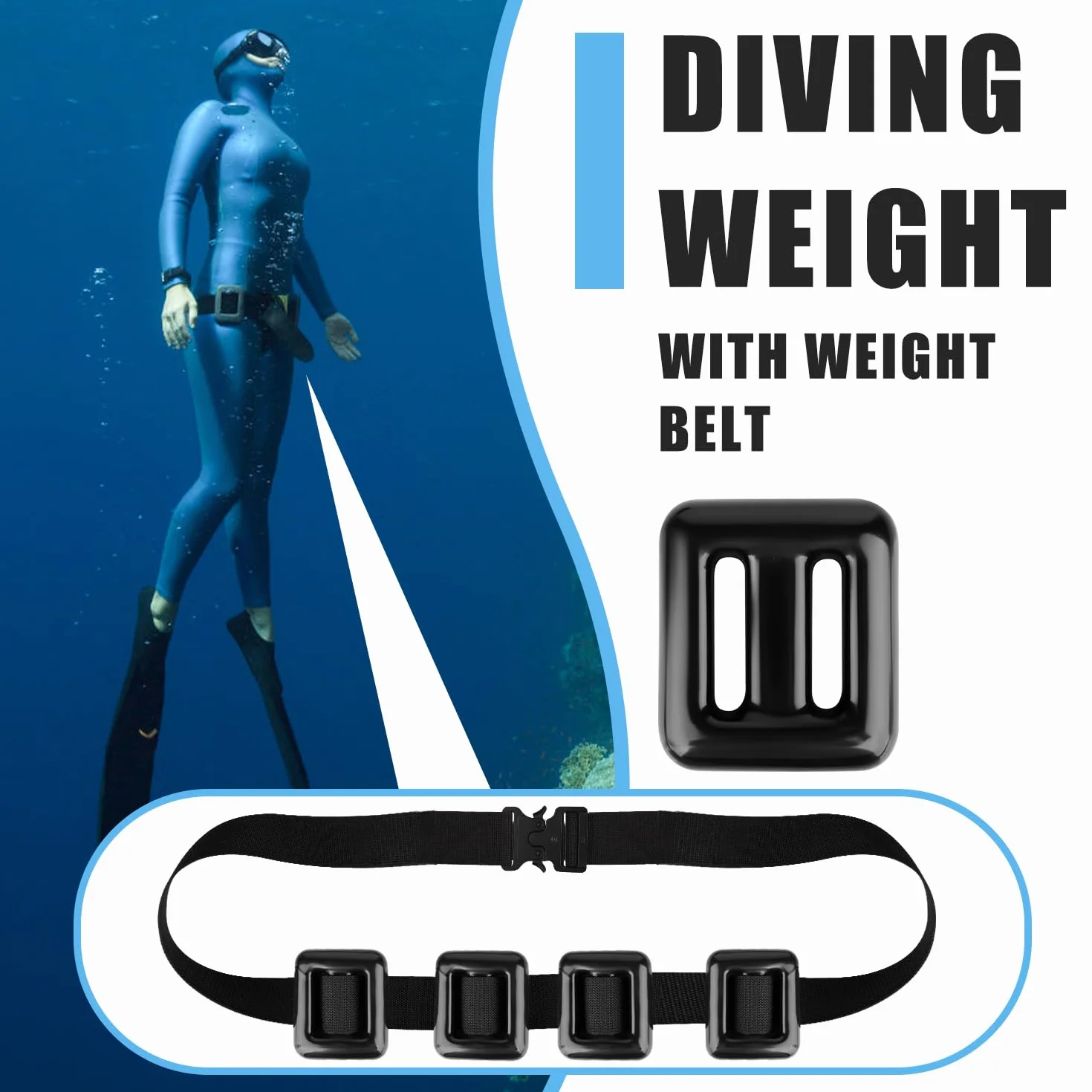 Cintura con Pesi per Sub da 0,5kg in Nylon con Fibbia a Sgancio Rapido in Metallo per Pesca Subacquea