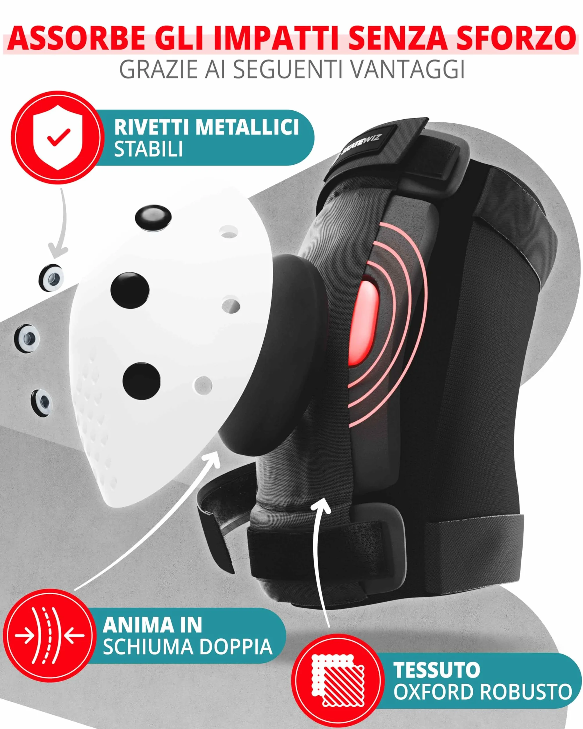SKATEWIZ Set Protezioni Skateboard Bambini Smash Gomitiere Ginocchiere Polsi Roller Skating [6 Pezzi]