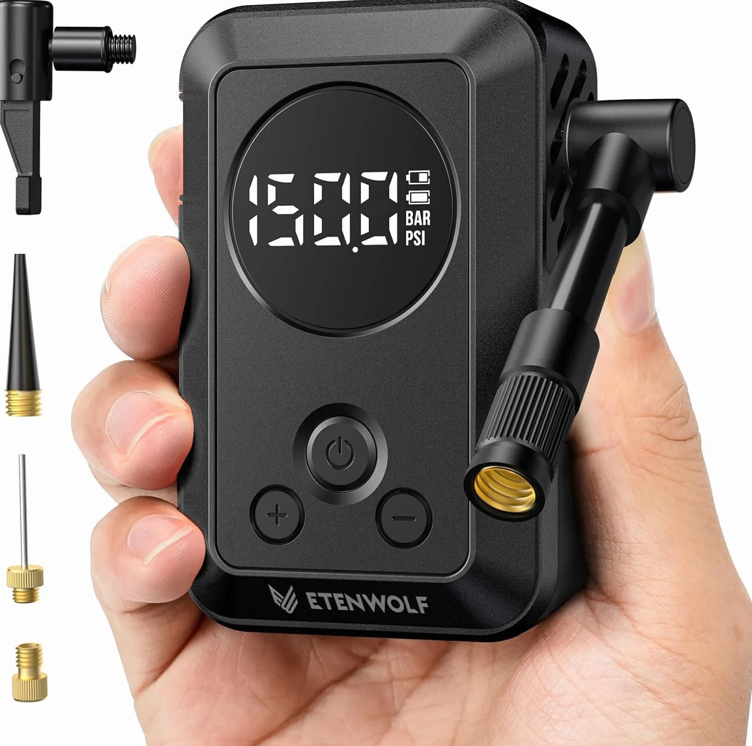 ETENWOLF Mini pompe à vélo 10,34 Bar, gonfleur de pneus portable avec manomètre, arrêt automatique