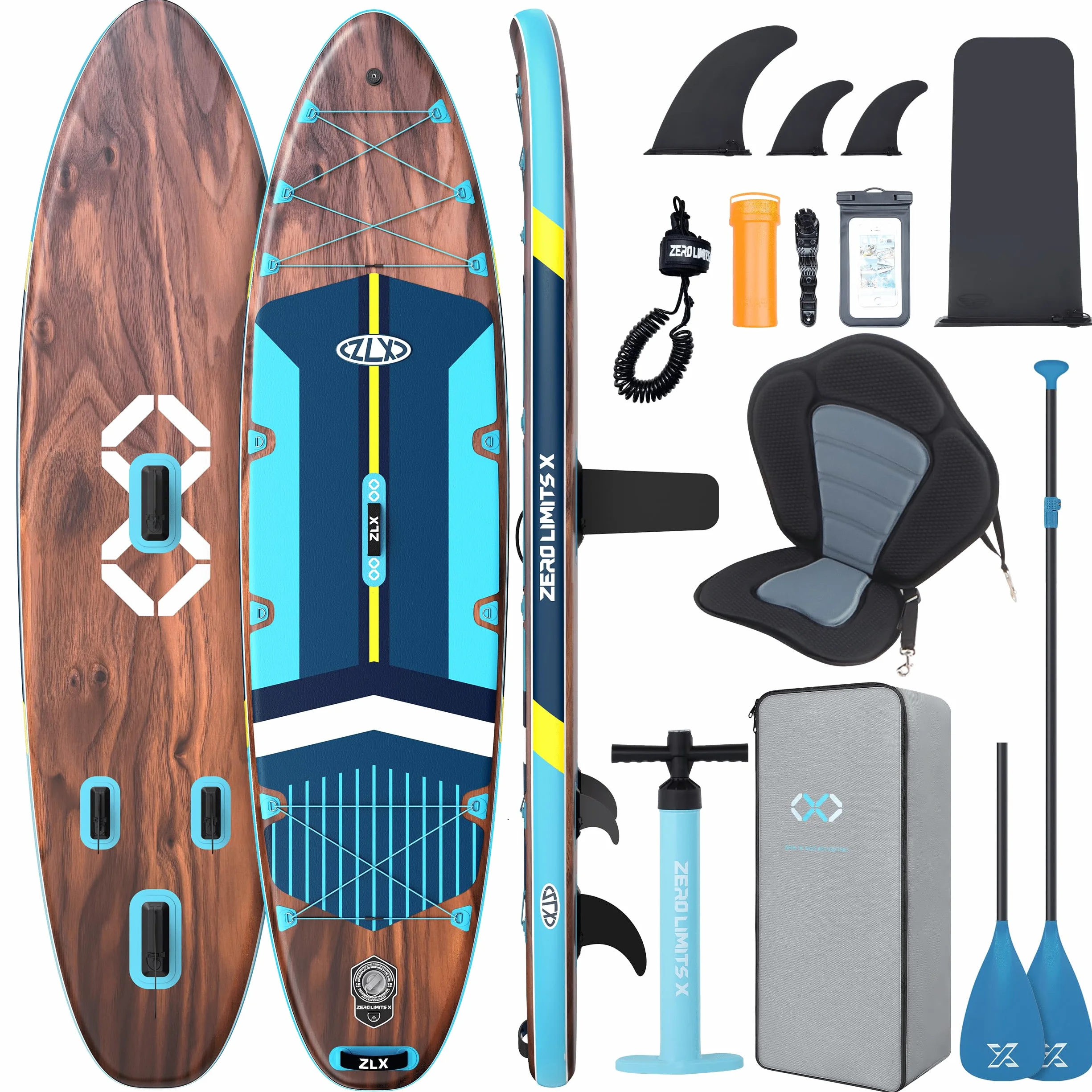 Sup Gonfiabile 350x89cm con Accessori Completi, Tavola Max 250 Kg, Pinna Centrale, Pad Deck Antiscivolo per Adulti