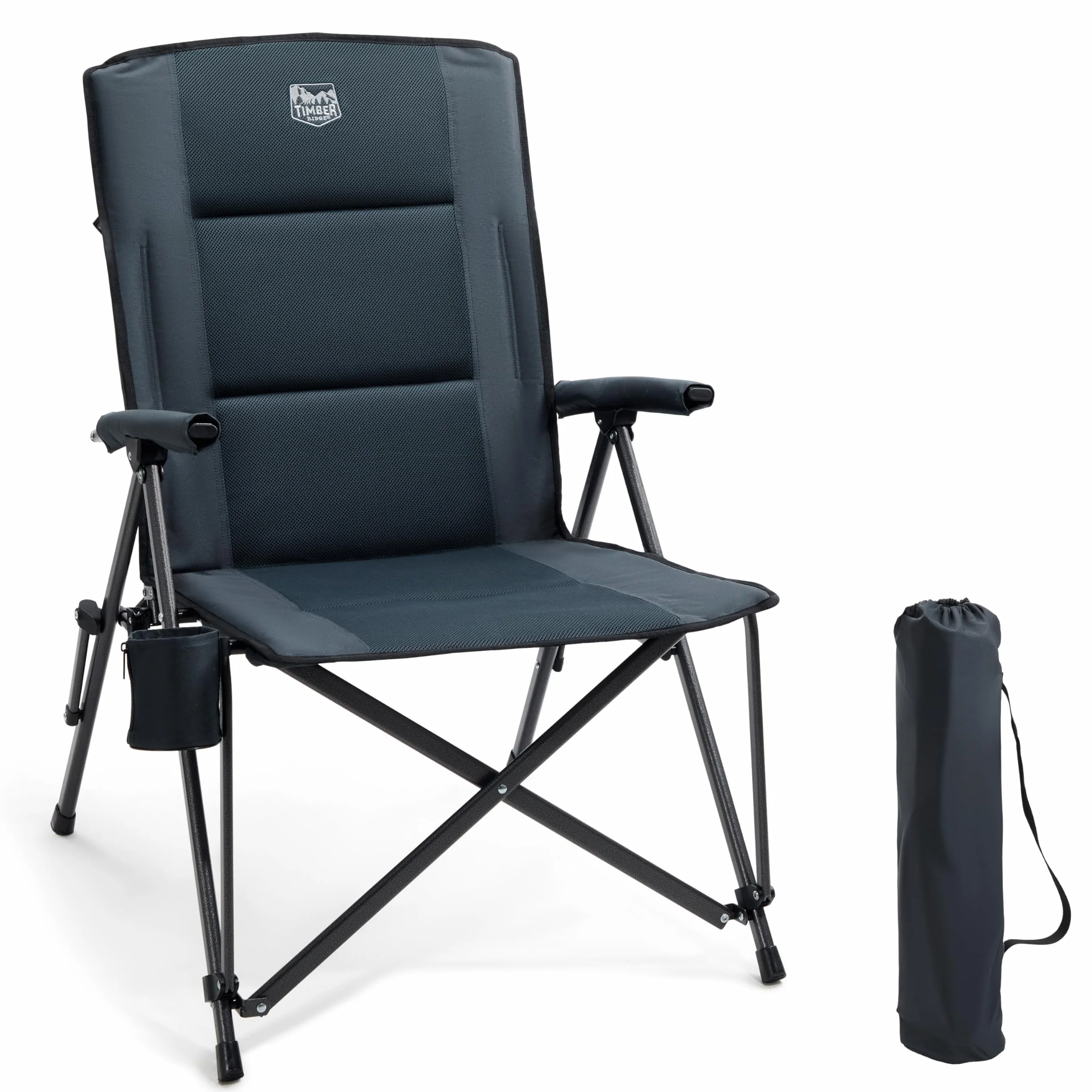 TIMBER RIDGE Sedia da Campeggio Pieghevole XXL 55 cm Portata 150 kg con Tasca Laterale