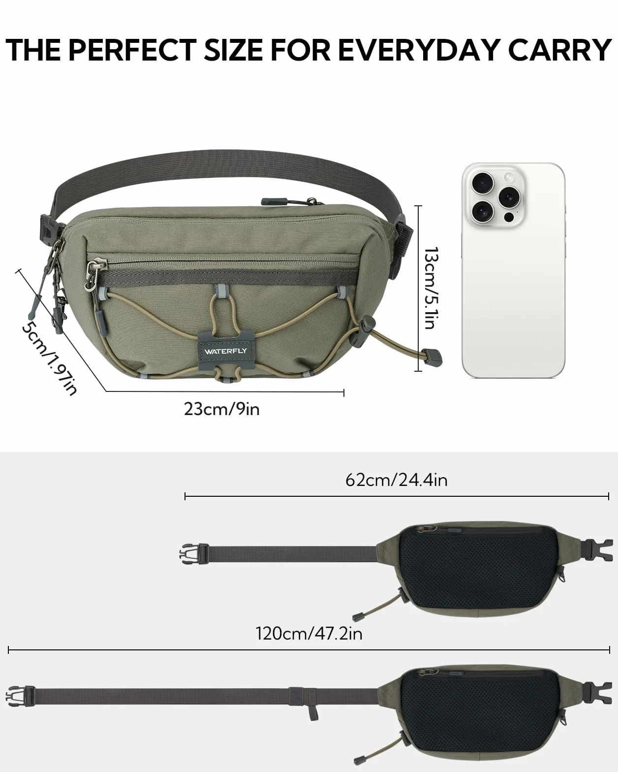 WATERFLY Marsupio Antifurto alla moda con Blocco RFID Fanny Pack Sportivo da Uomo Donna per Corsa Campeggio Trekking