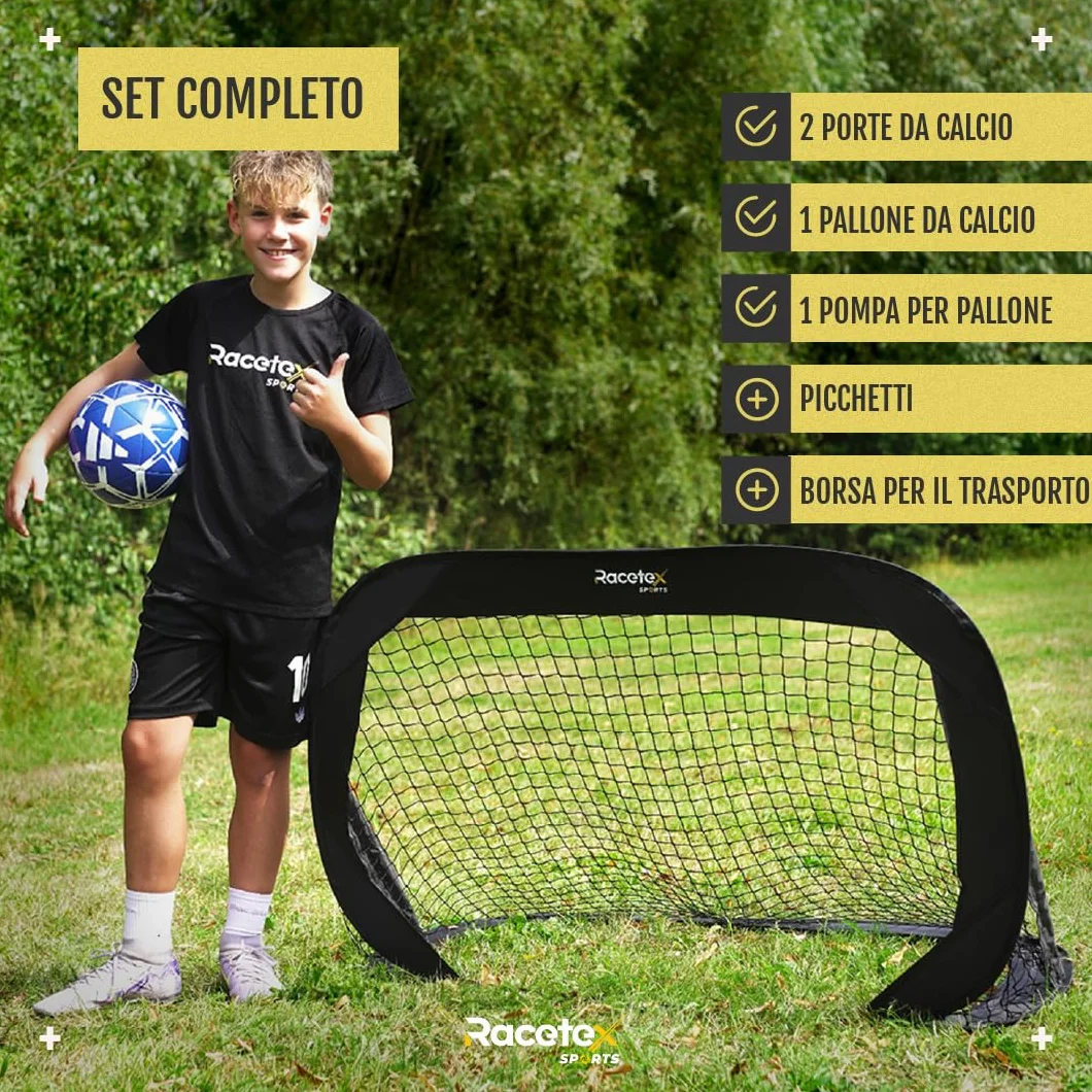 Racetex Cancelli da calcio per bambini set 2 pezzi con aste in fibra di vetro rinforzata