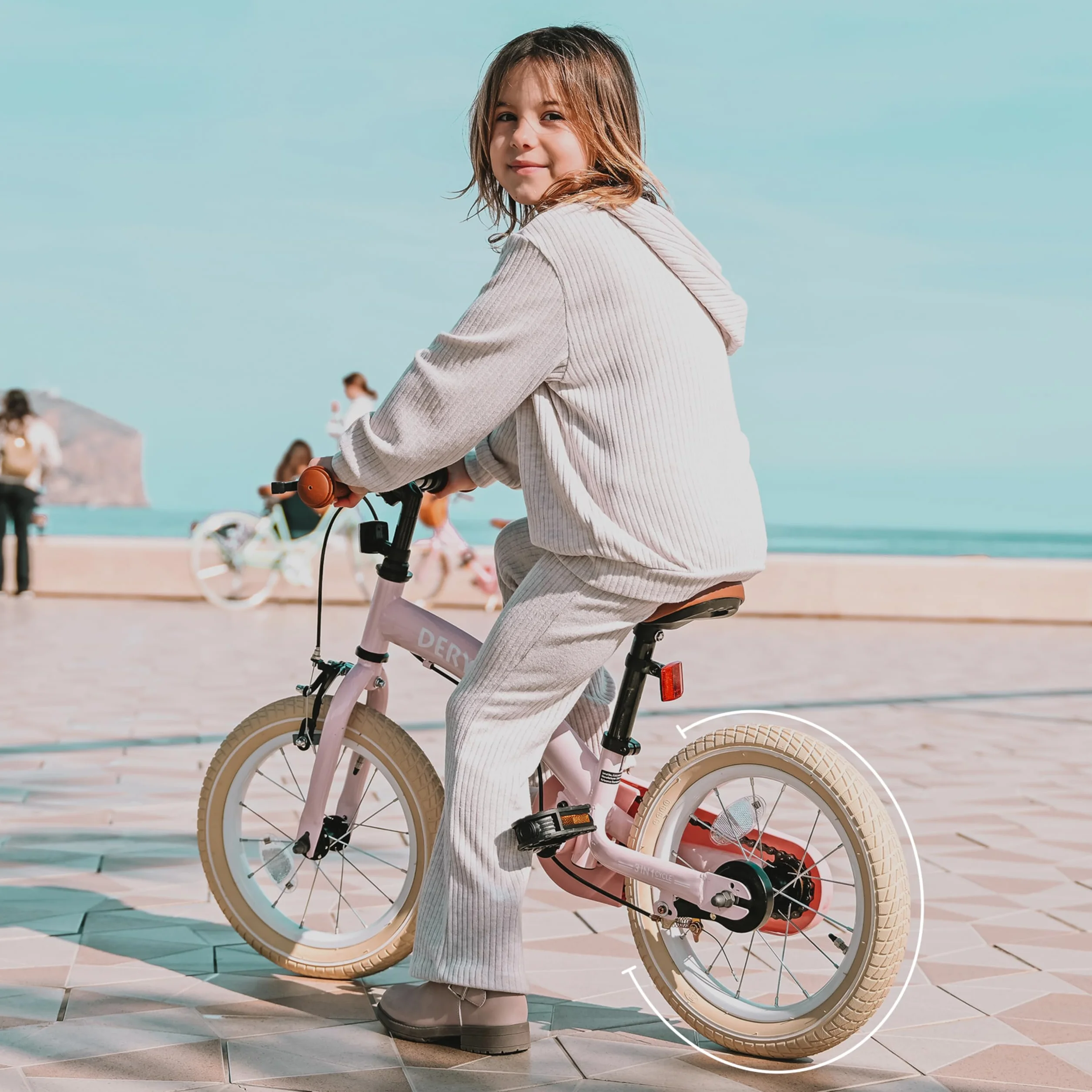 Deryan Bicicletta per Bambini 3 in 1 12 14 16 Pollici con Rotelle e Pneumatici ad Aria