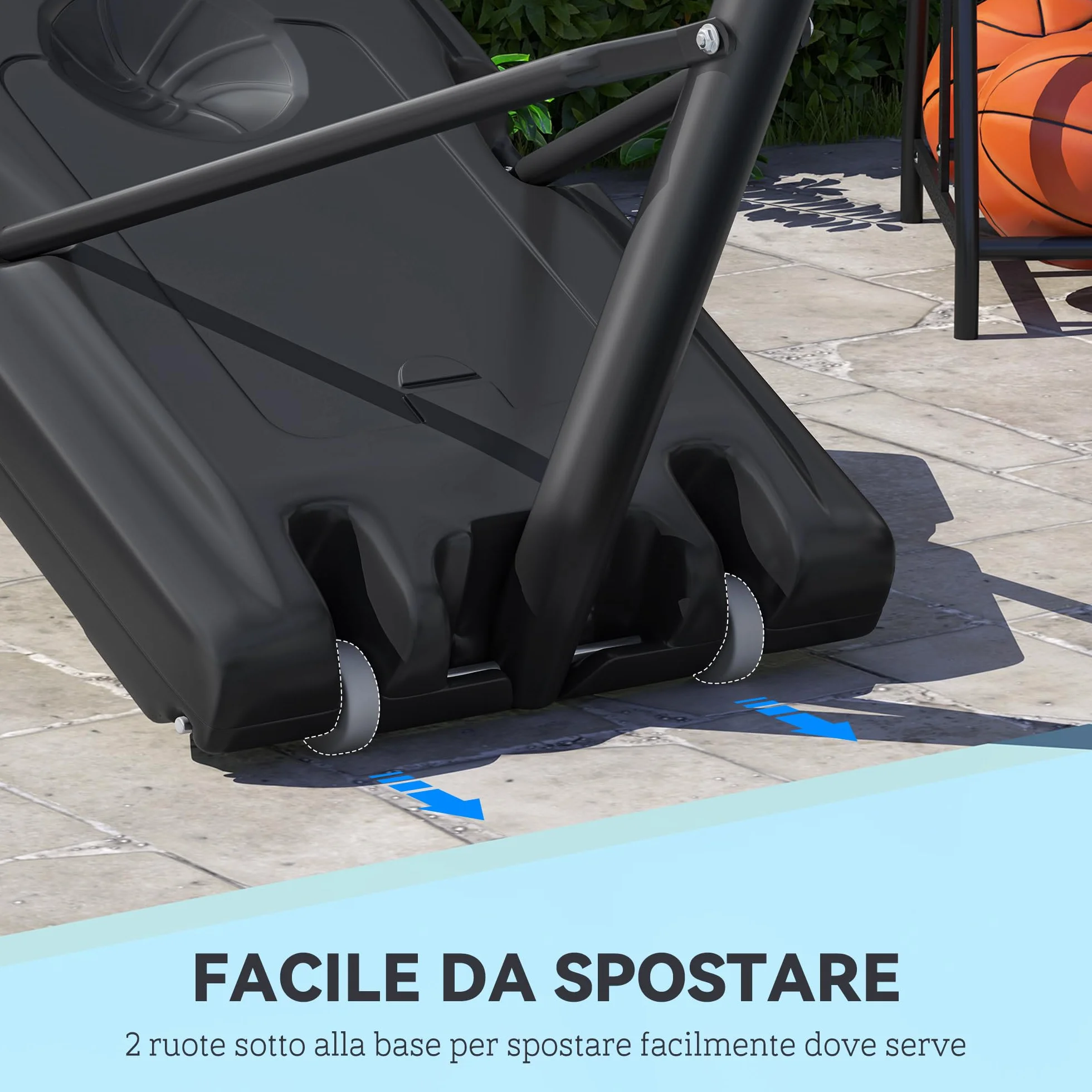 HOMCOM Canestro Basket Altezza Regolabile 160-305cm, Base con Ruote, Tabellone in PVC Trasparente
