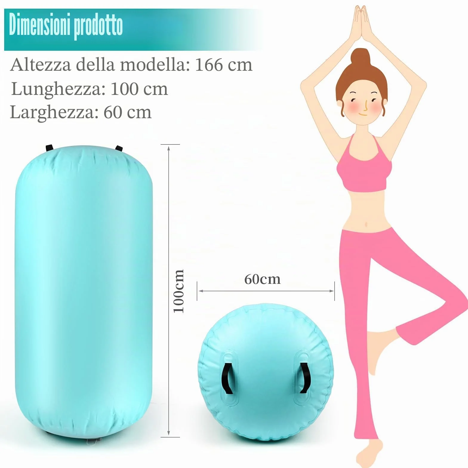 Diealles Shine Air Roll, 100x60cm Rullo ad Aria Gonfiabile Rotondo, Rotolo Gonfiabile con Pompa Elettrica e Borsa per il Trasporto, Air Barrel Gymnastics Roller per Allenamento Fitness Yoga