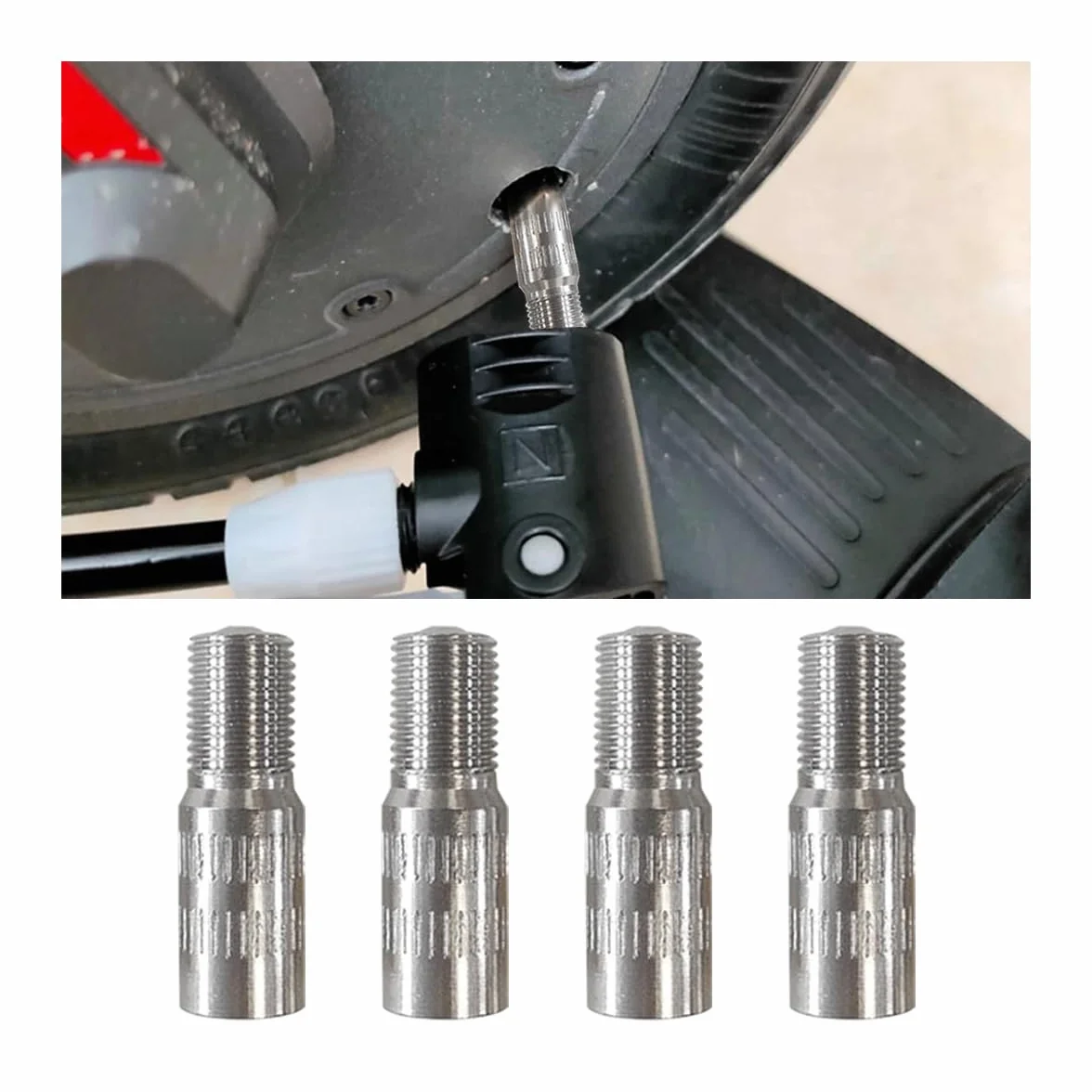 JNNJ 4 Pezzi Estensione Universale della Valvola del Pneumatico, Stelo Estensione Valvola Pneumatico Adattatore in Ottone Moto, Estensione Asta Valvola Adattatore, per Biciclette, Moto(Dritto)