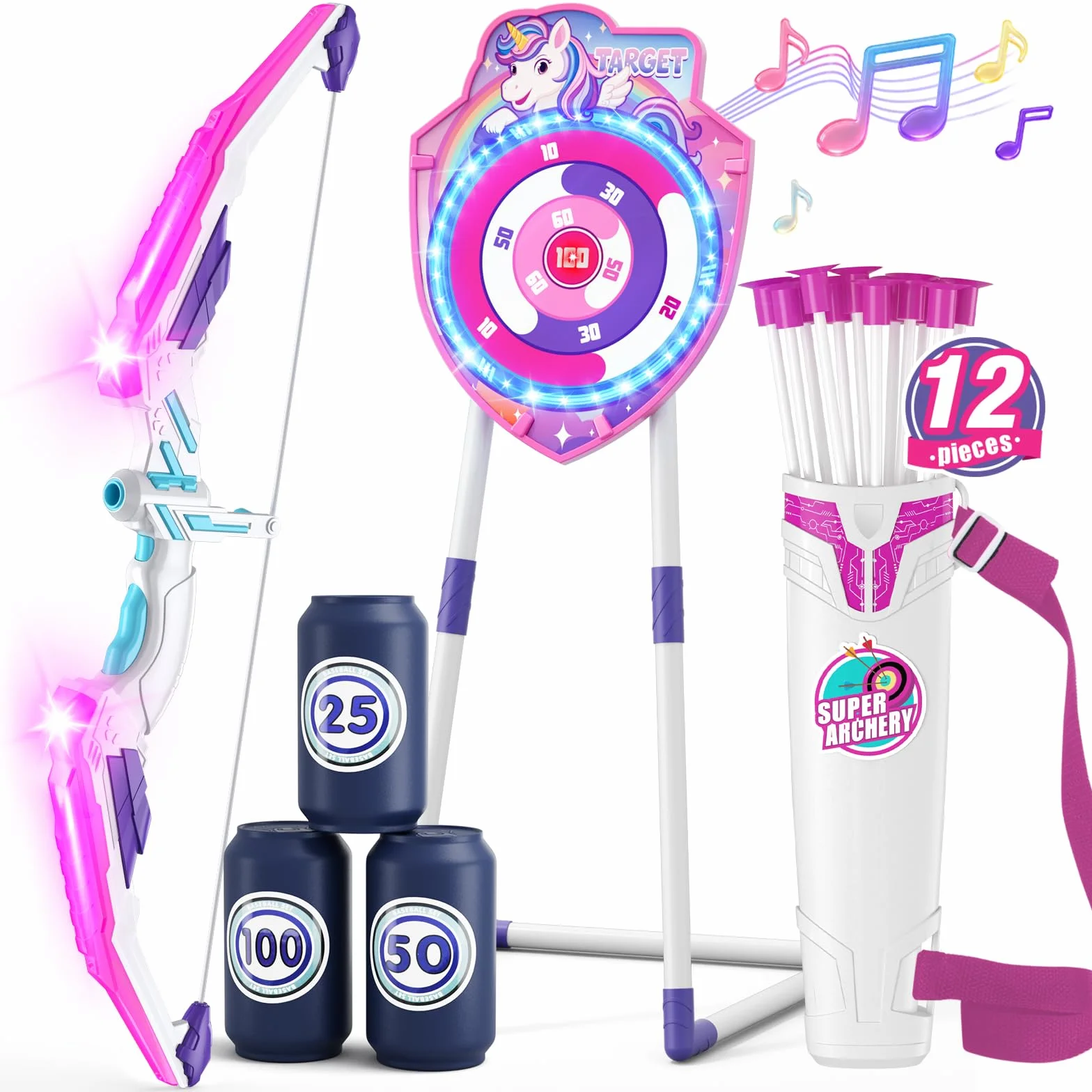 HYES Arco e Frecce per Bambini con Luci LED, Set Giocattoli Tiro con l'Arco con Ventose e Bersaglio