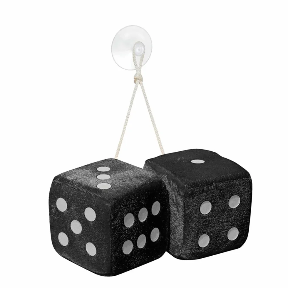 Simoni Racing BD/N Dadi in Peluche Auto, Dadi da Appendere per Decorazione Auto, Dadi Auto Morbidi, Colore Nero con Ventosa