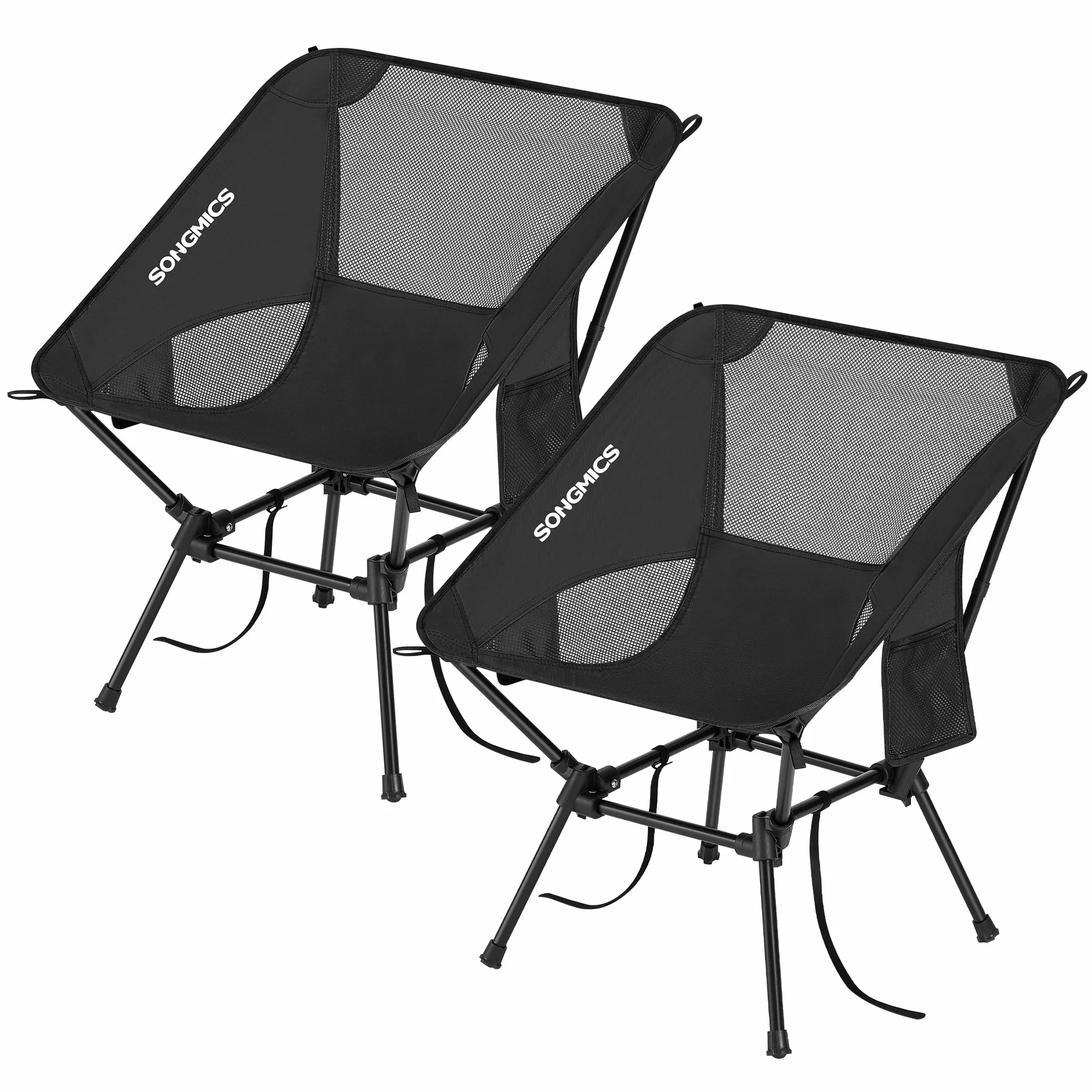 SONGMICS Sedie da Campeggio Regolabili, Set di 2, Acciaio, Portata 150 kg, Nero