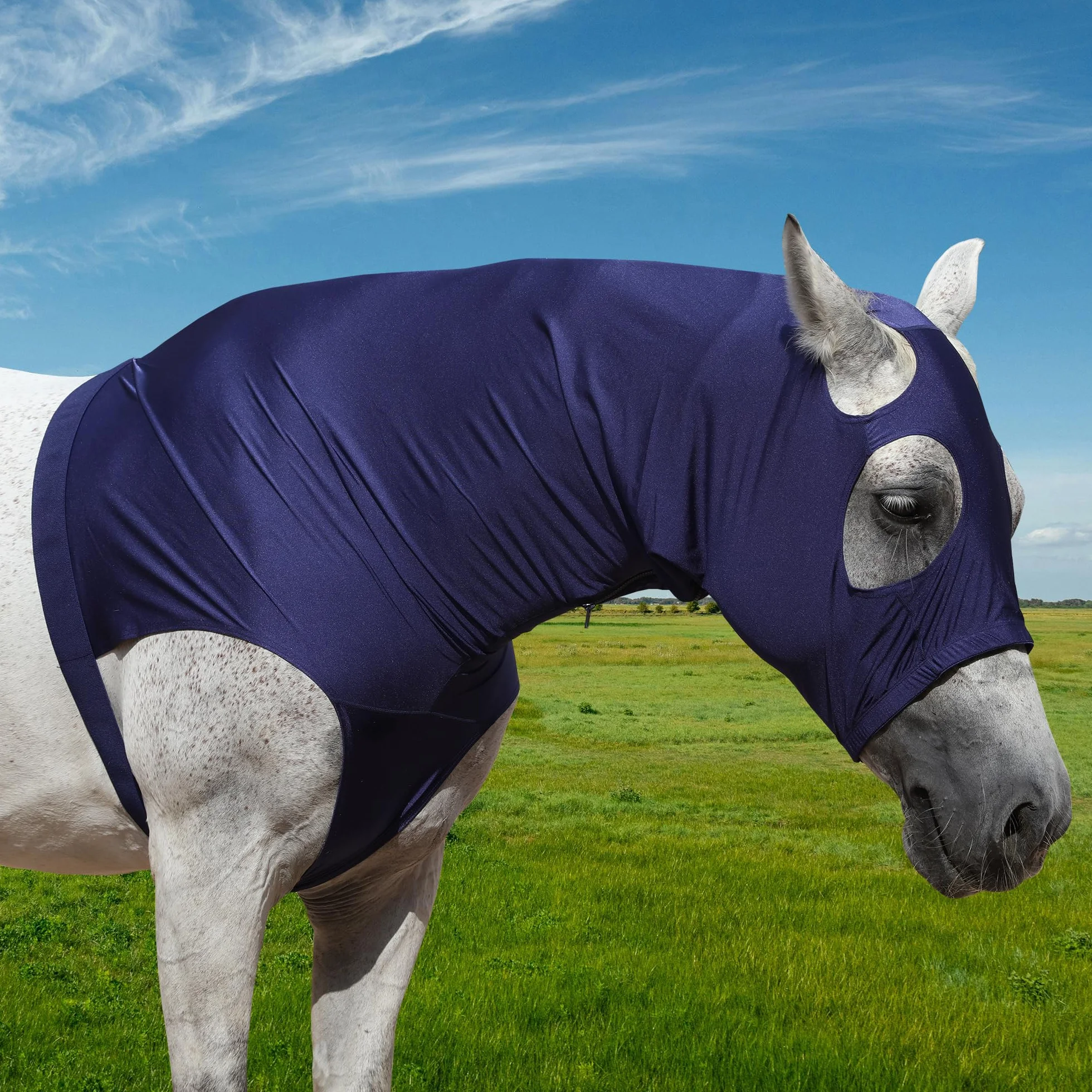 Leberna Hood cavallo lycra elasticizzata con zip - copertura del collo pieno volto XL Blu marino