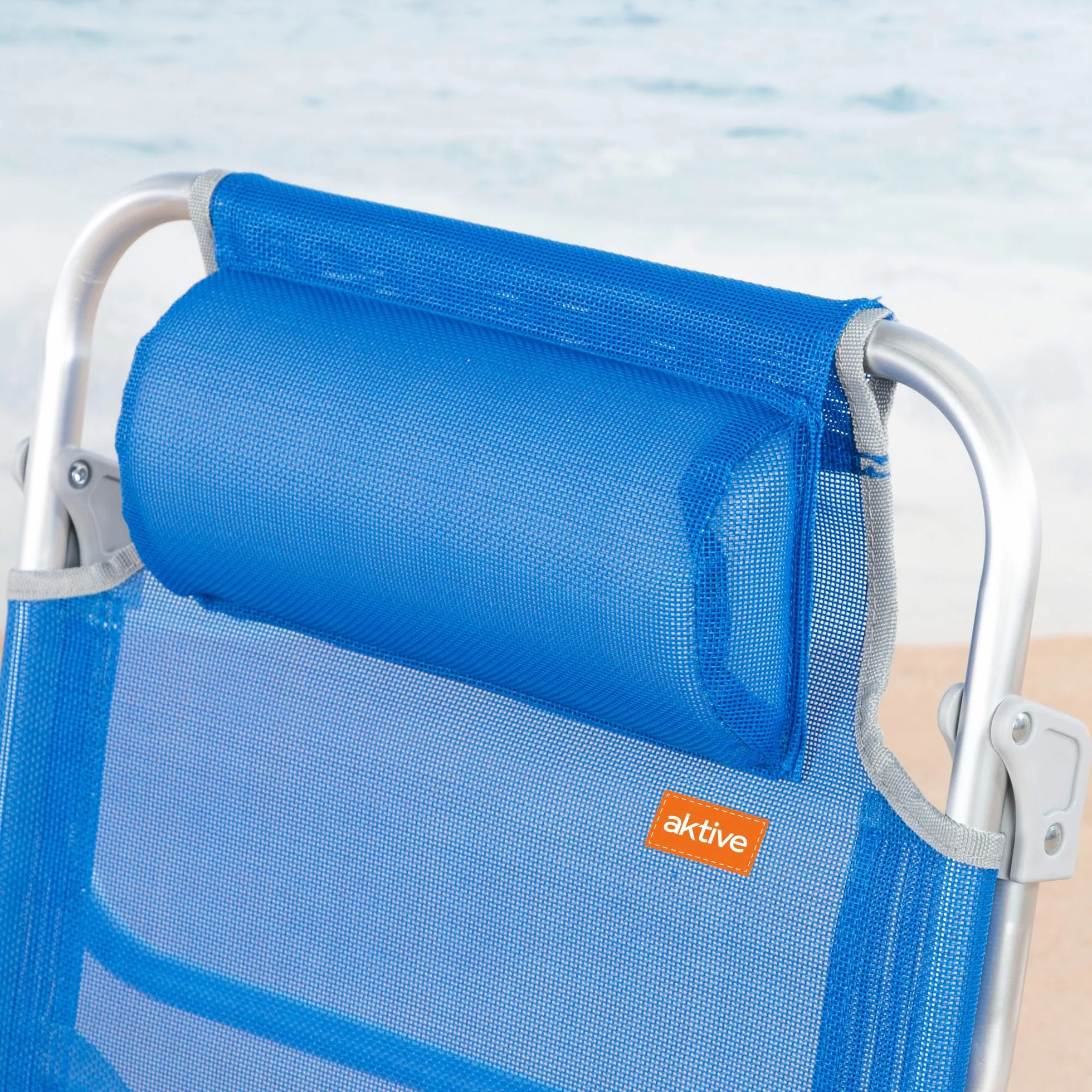 AKTIVE Sedia da spiaggia pieghevole 8 posizioni blu 48x49x82 cm cuscino imbottito 110 kg