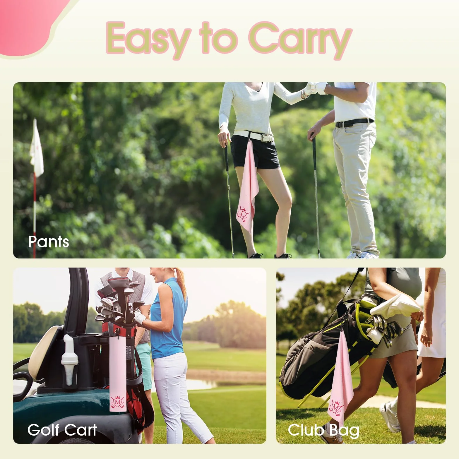 Asciugamano da golf in microfibra 40,6 x 61 cm con clip, rosa, iniziale E
