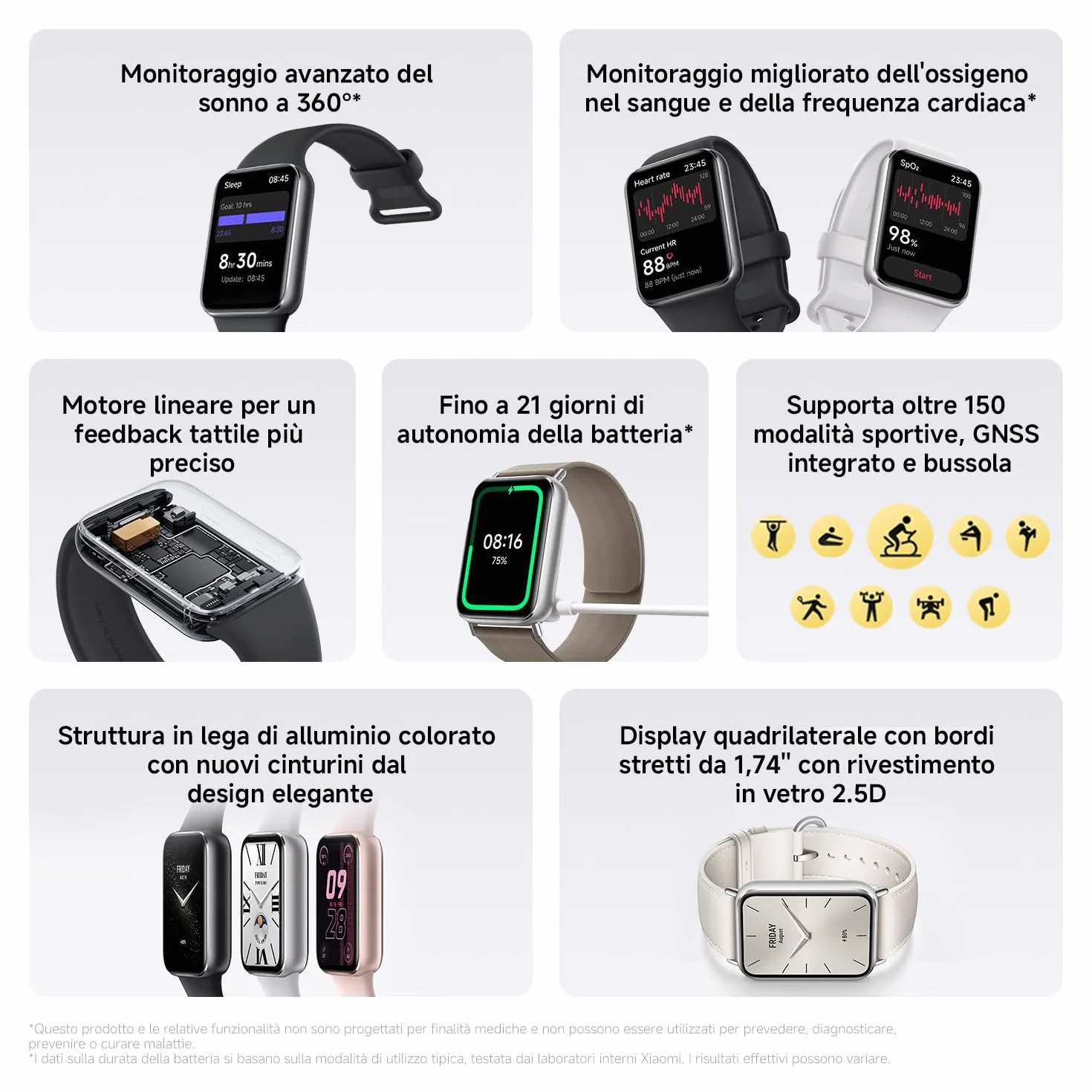 XIAOMI Smart Band 9 Pro Schermo AMOLED 44mm Telaio Alluminio Autonomia 21 giorni Monitoraggio SpO2 GPS 5 ATM