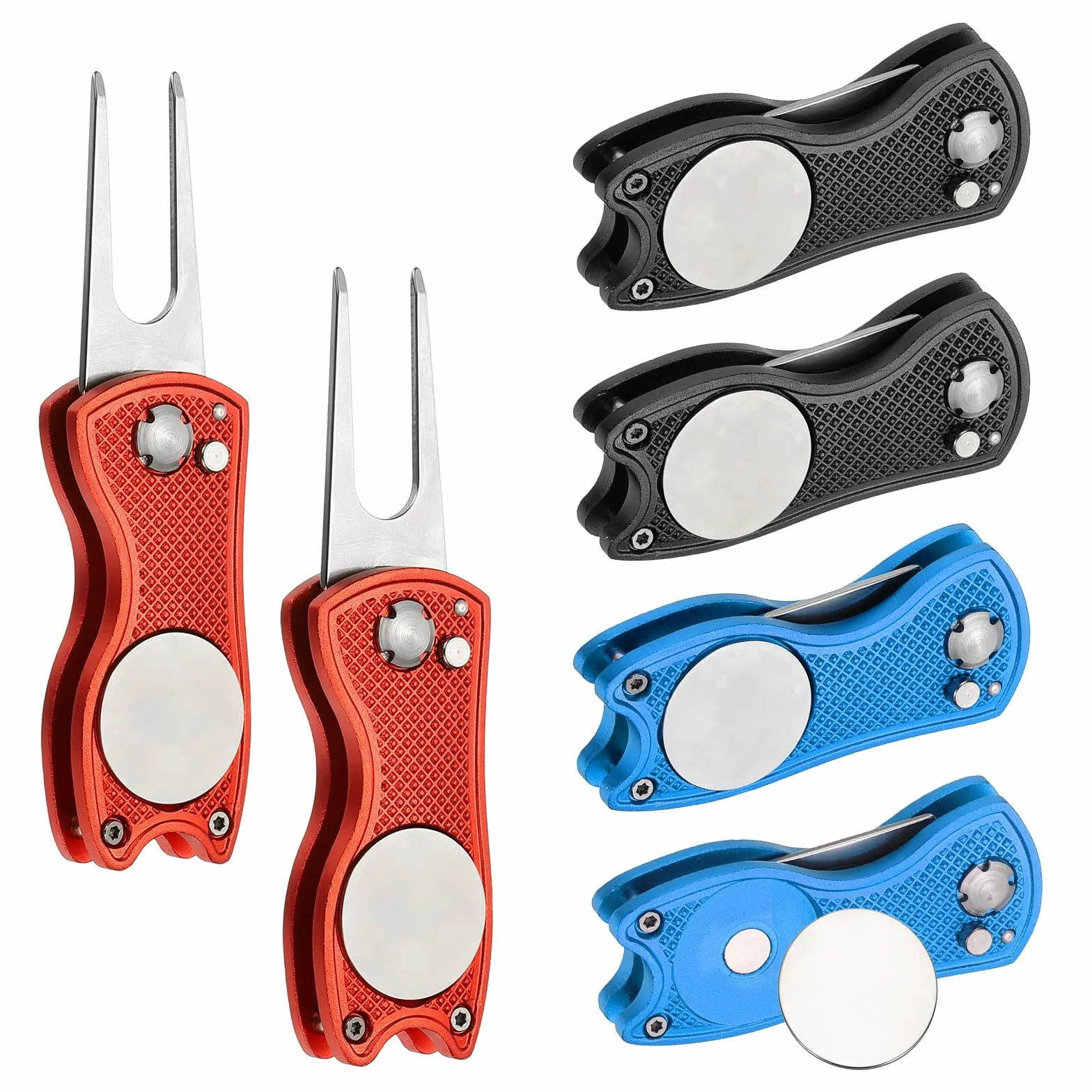 PATIKIL Strumento di riparazione per divot da golf pieghevole in metallo con marcatore magnetico forcella acciaio inox