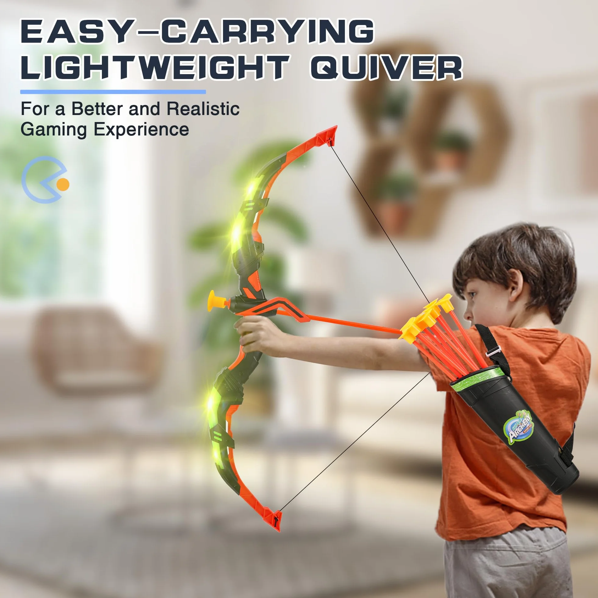 Set di Tiro con l'Arco a LED per Bambini con Bersaglio e 20 Frecce, Giocattolo Esterno Regalo 3-8 Anni