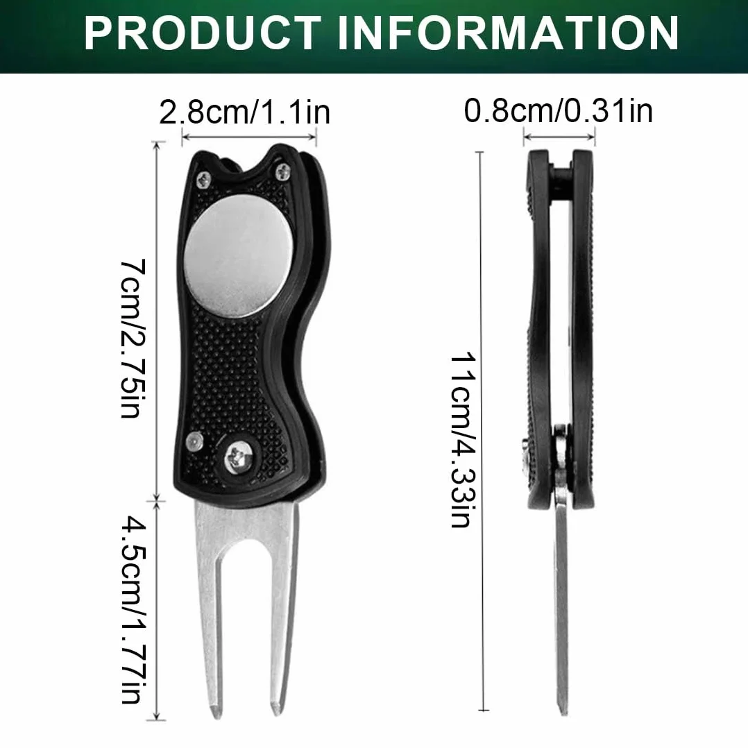 Strumento di Riparazione Divot da Golf Pieghevole con Marcatore Magnetico Nero
