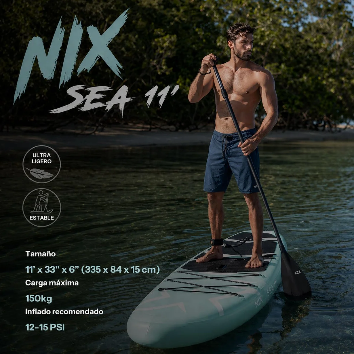Nixsea Tavola Paddle Surf Gonfiabile 335 cm Sup Allround con Accessori, Antiscivolo, Chiglia Rimovibile, Paddle Surf Adulto fino a 159 kg