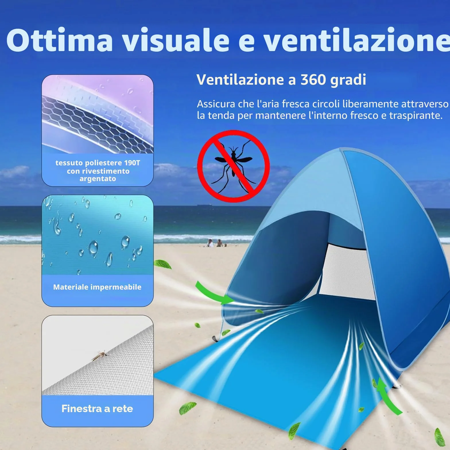 Tenda da Spiaggia Pop Up 1-2 Persone, Protezione Solare UV UPF 50+, Leggera con Borsa