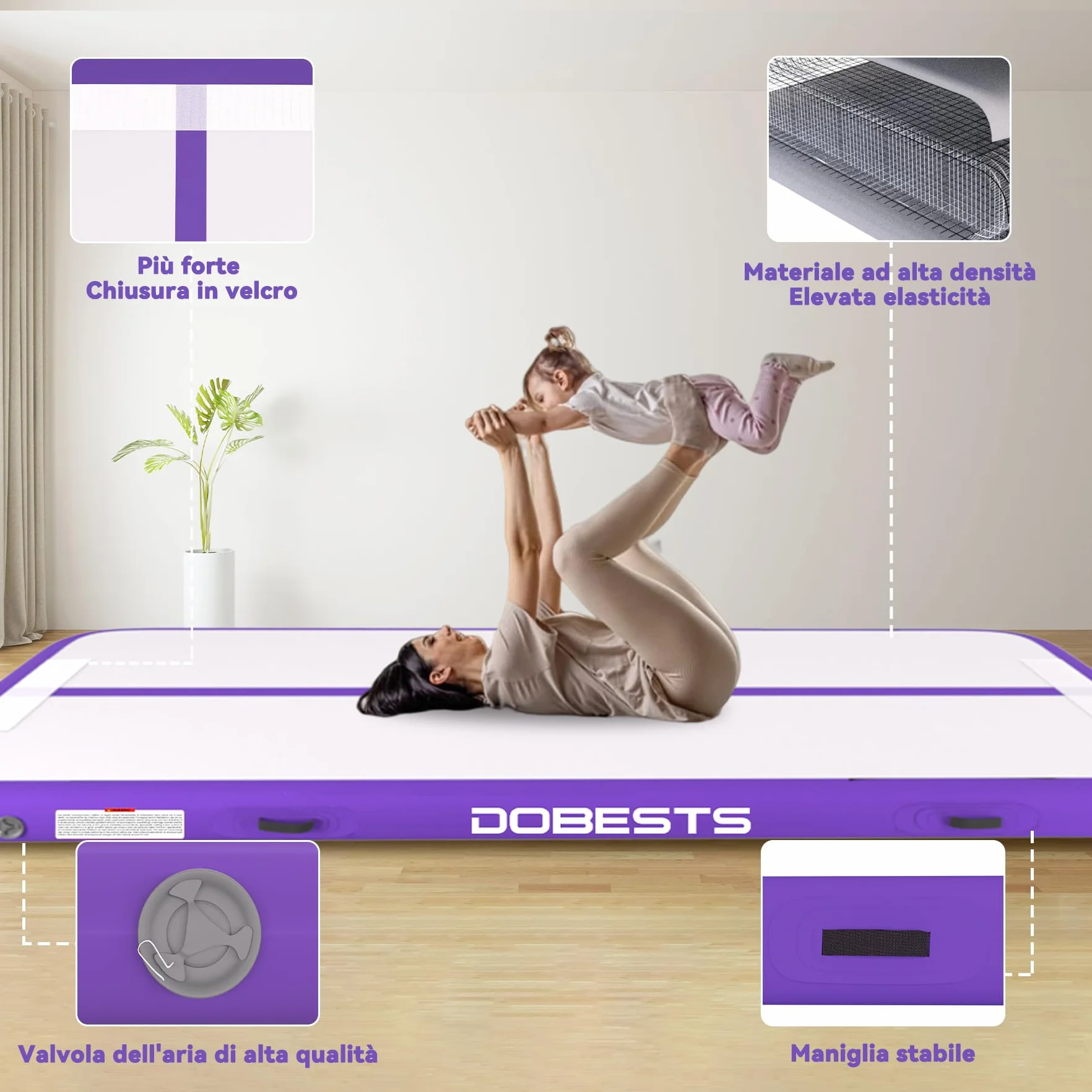 DOBESTS Airtrack Tumbling Matte, tappetino da ginnastica con pompa ad aria, 2/3/4/5/6m tappetino da allenamento con borsa per il trasporto