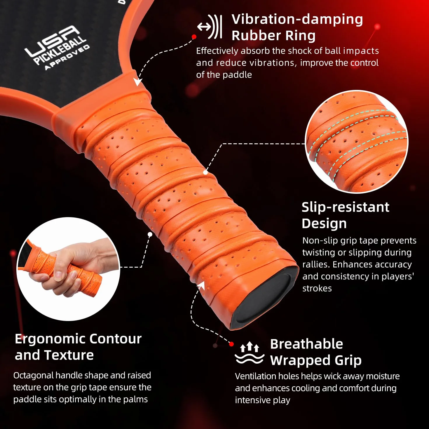 BAGAIL Set di racchette da pickleball con 4 palline, leggere, assorbimento urti, ergonomiche